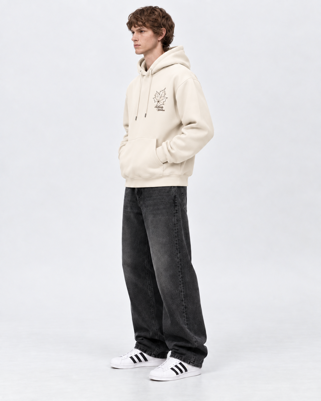 Erkek Oversize İçi Şardonlu Kapüşonlu Patch Baskılı Sweatshirt