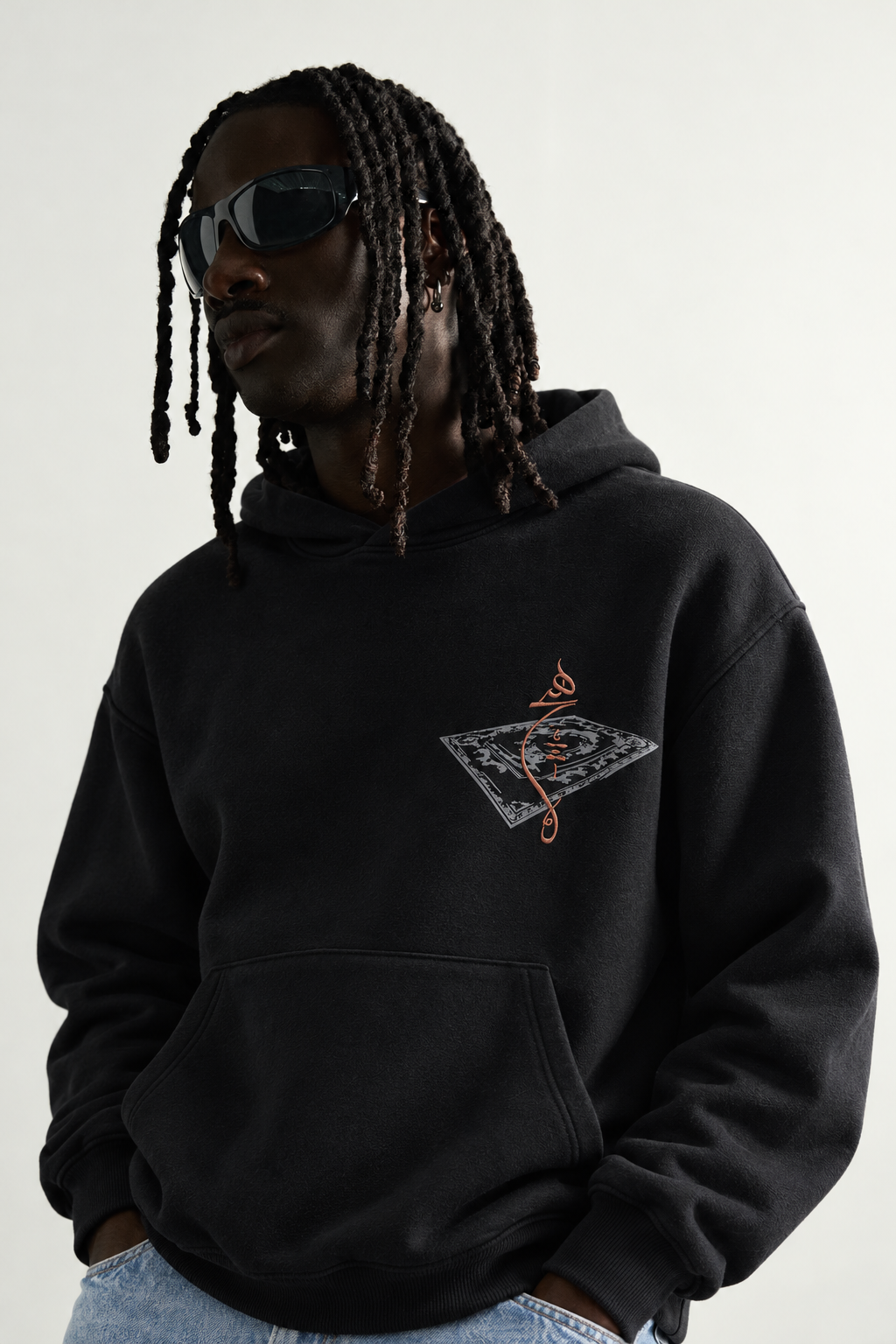 Erkek Patch Baskılı Nakışlı Şardonlu Kapüşonlu Oversize Sweatshirt