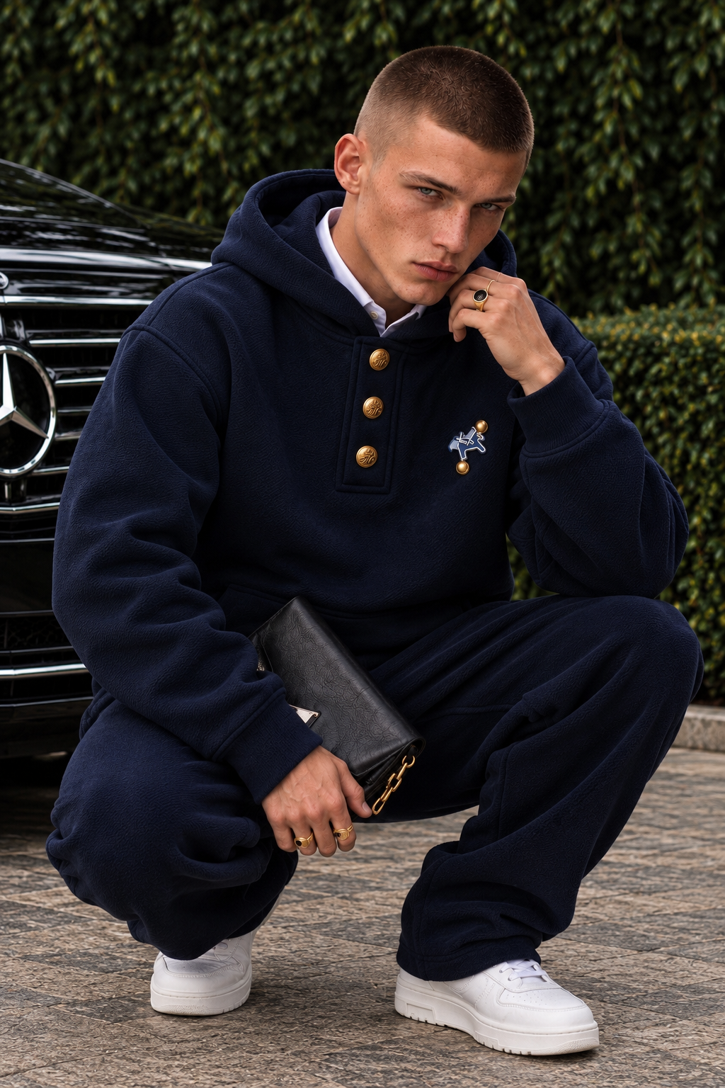 Erkek Premium Oversize Kapüşonlu İçi Şardonlu Düğmeli Sweatshirt