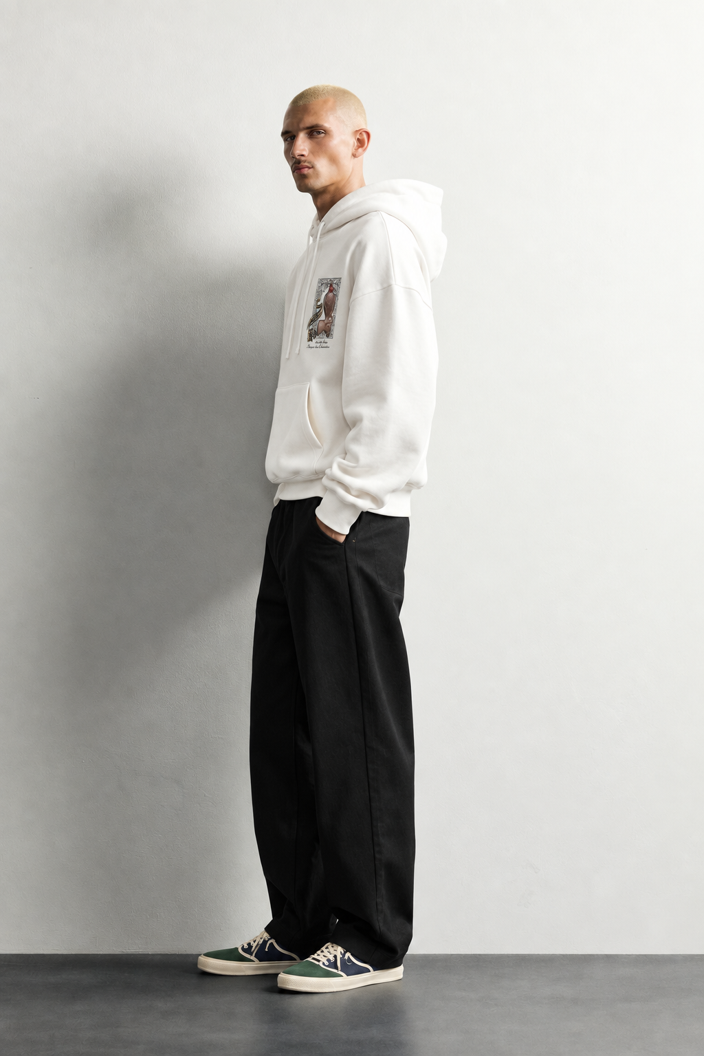 Erkek Şardonlu Şahin Figürlü Kapüşonlu Oversize Sweatshirt