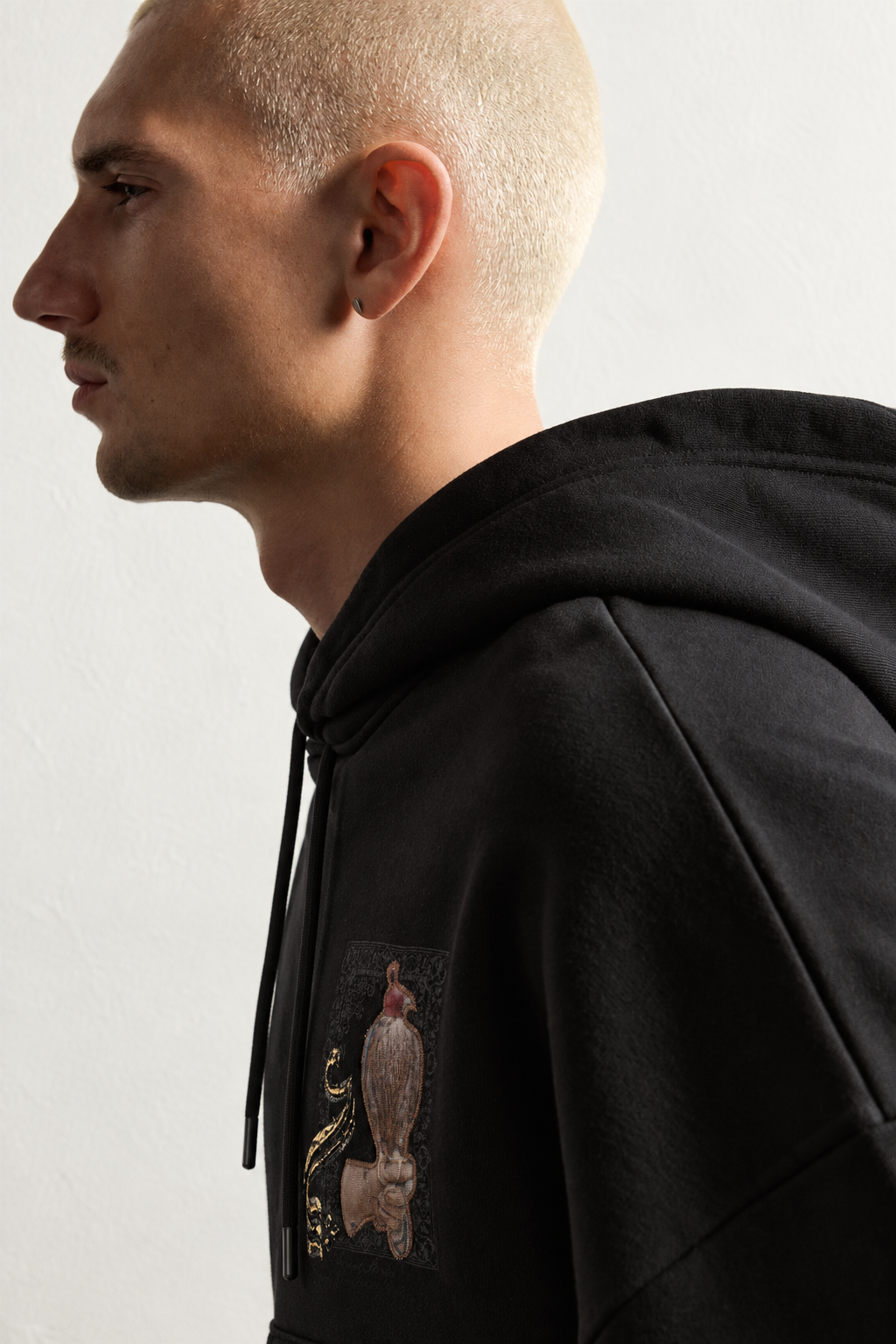 Erkek Şardonlu Şahin Figürlü Kapüşonlu Oversize Sweatshirt