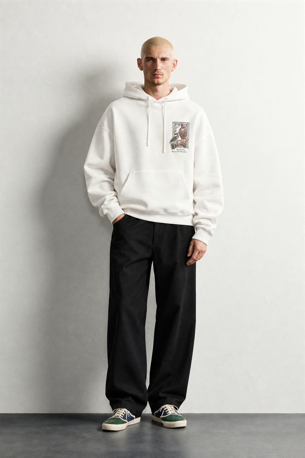 Erkek Şardonlu Şahin Figürlü Kapüşonlu Oversize Sweatshirt
