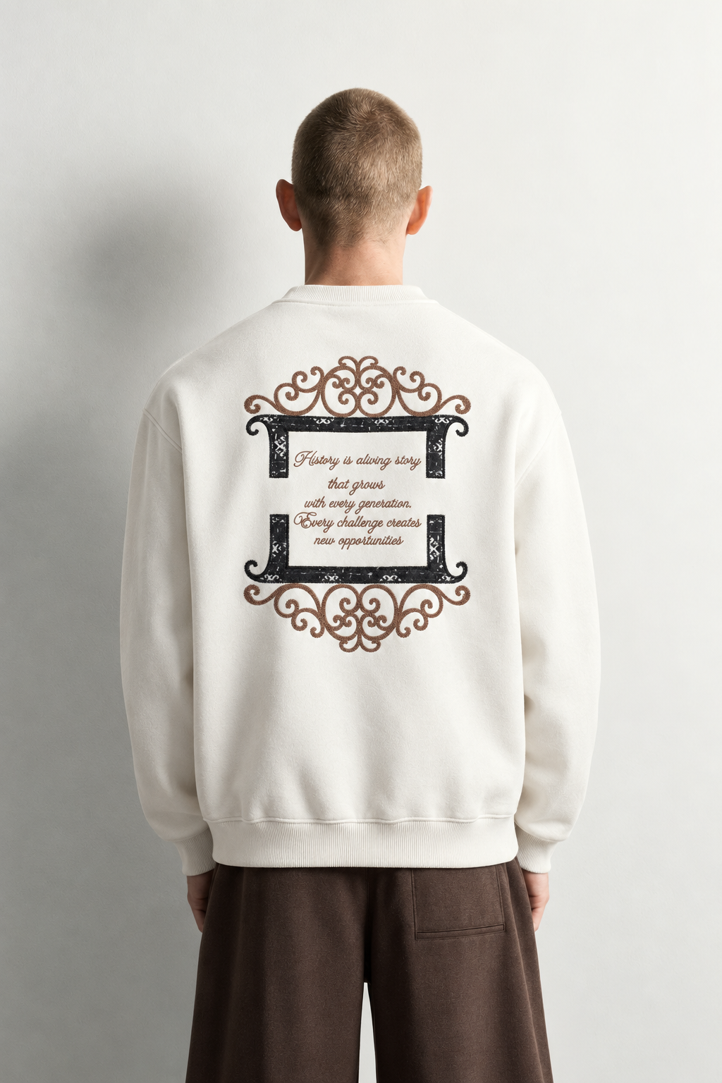 Erkek Sırt Çerçeve Baskılı Şardonlu Bisiklet Yaka Oversize Sweatshirt