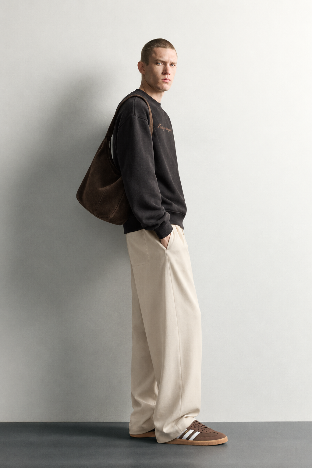 Erkek Sırt Çerçeve Baskılı Şardonlu Bisiklet Yaka Oversize Sweatshirt