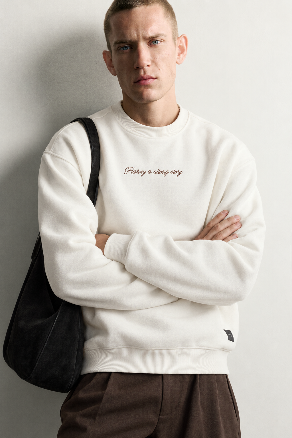 Erkek Sırt Çerçeve Baskılı Şardonlu Bisiklet Yaka Oversize Sweatshirt