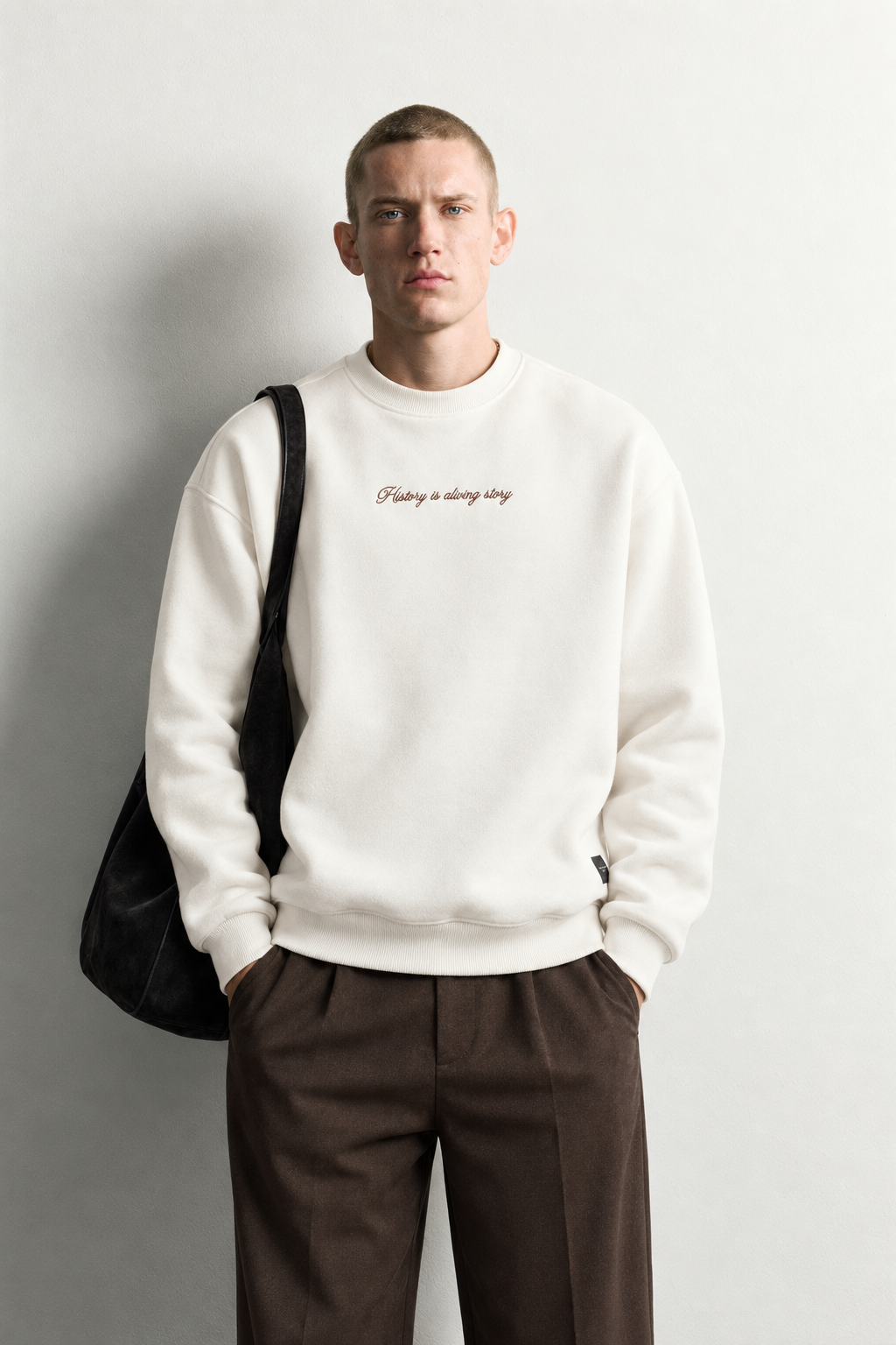 Erkek Sırt Çerçeve Baskılı Şardonlu Bisiklet Yaka Oversize Sweatshirt