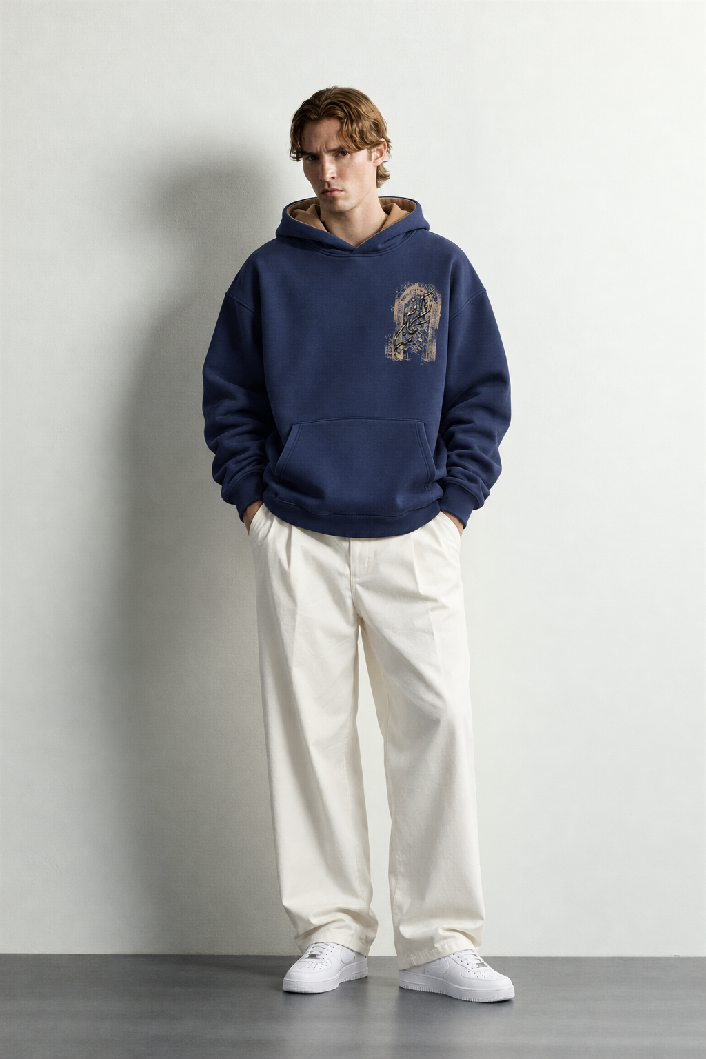 Erkek Van Gogh Patch Baskılı Şardonlu Kapüşonlu Oversize Sweatshirt