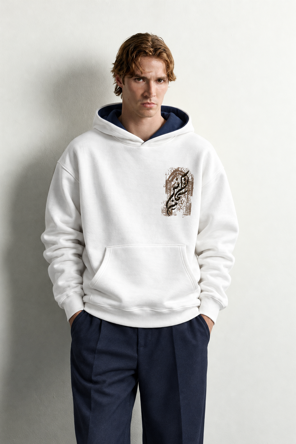 Erkek Van Gogh Patch Baskılı Şardonlu Kapüşonlu Oversize Sweatshirt