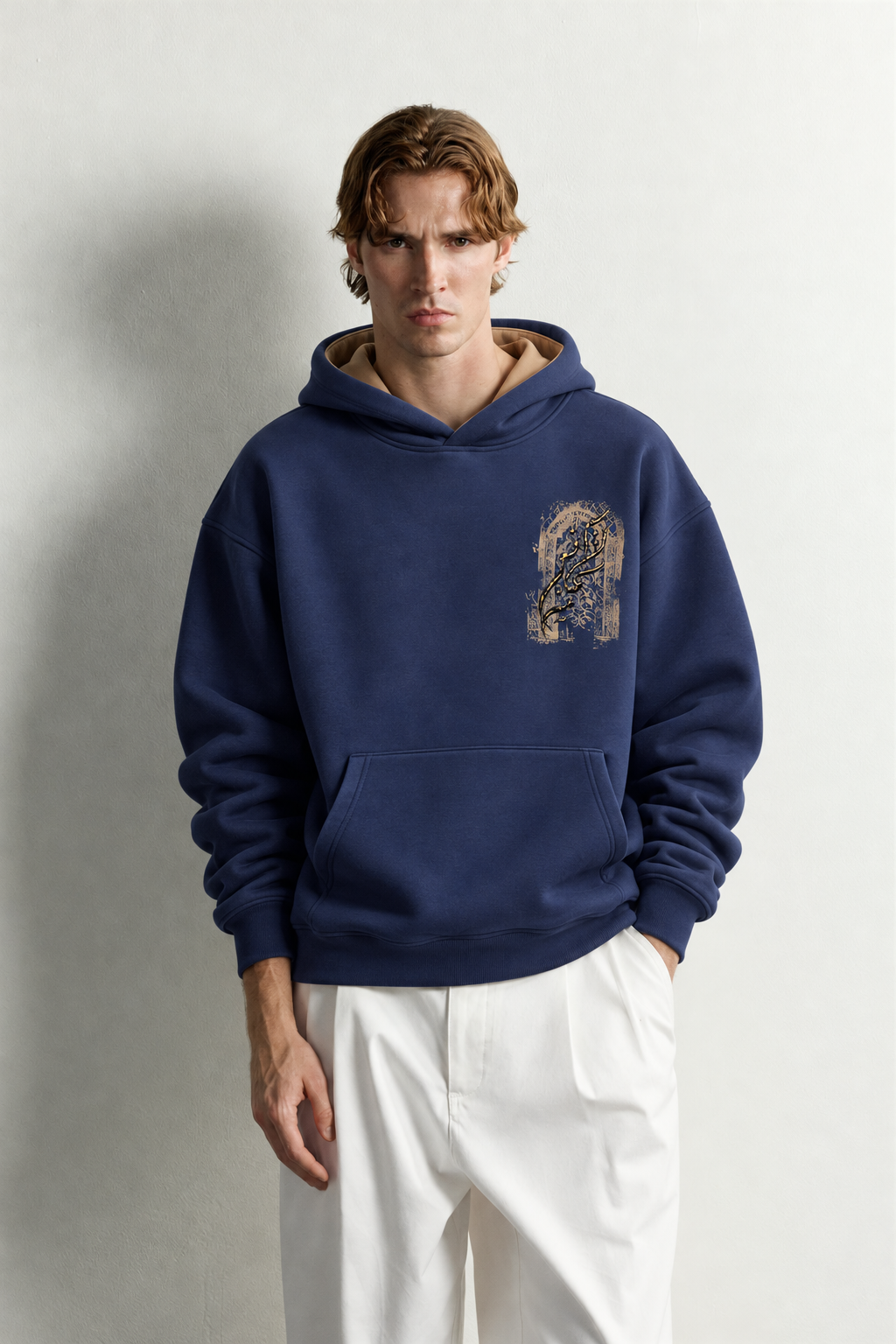 Erkek Van Gogh Patch Baskılı Şardonlu Kapüşonlu Oversize Sweatshirt