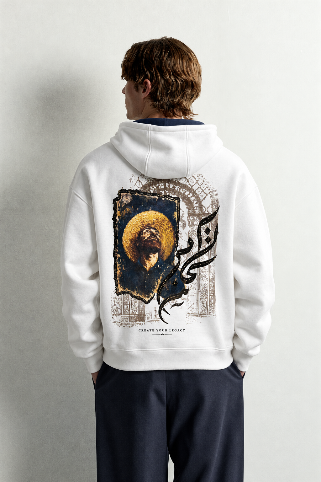 Erkek Van Gogh Patch Baskılı Şardonlu Kapüşonlu Oversize Sweatshirt