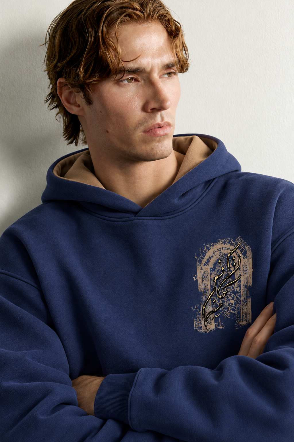 Erkek Van Gogh Patch Baskılı Şardonlu Kapüşonlu Oversize Sweatshirt