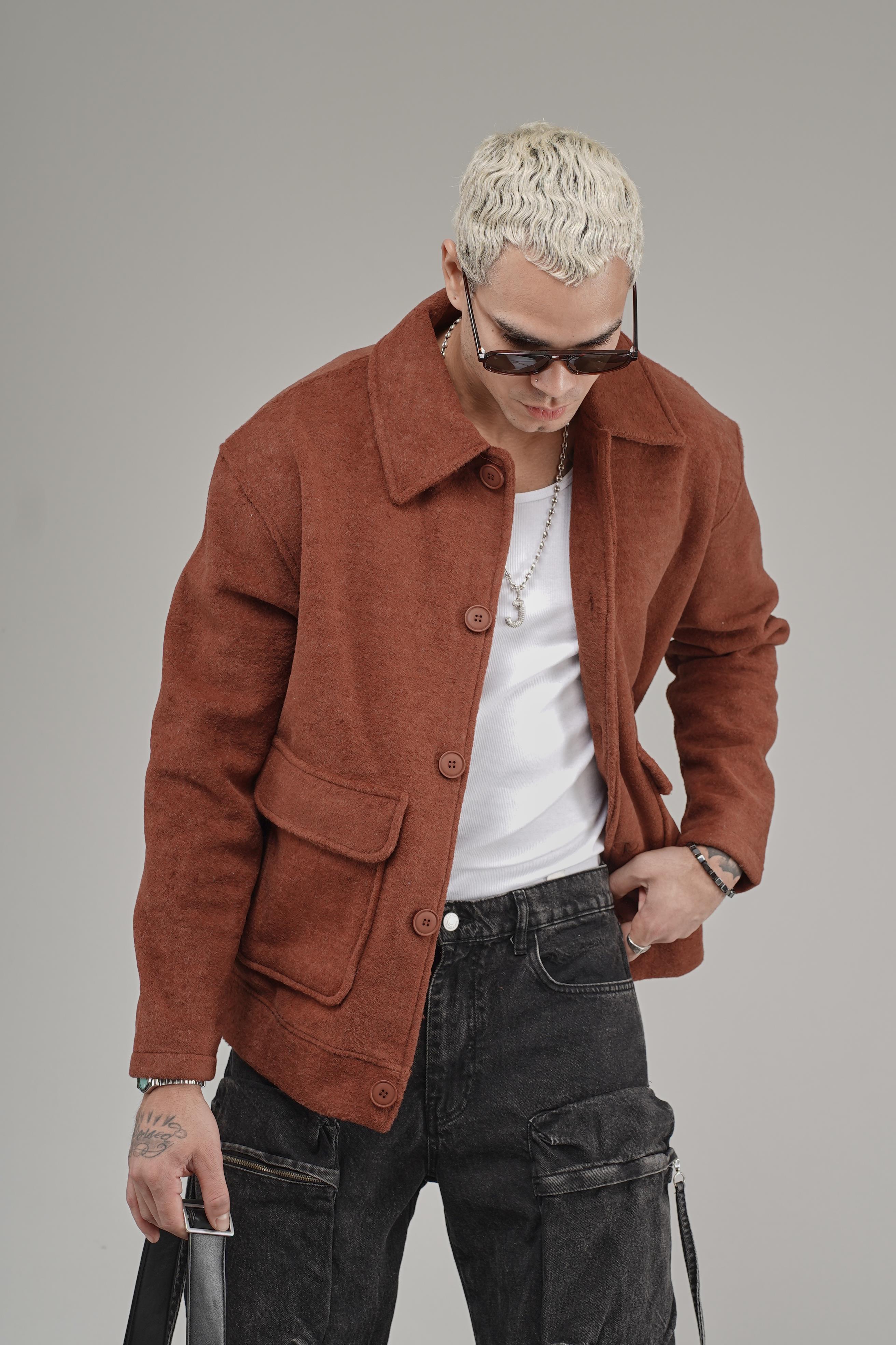 Gömlek Yaka Düğmeli Oversize Kalıp Erkek Polar