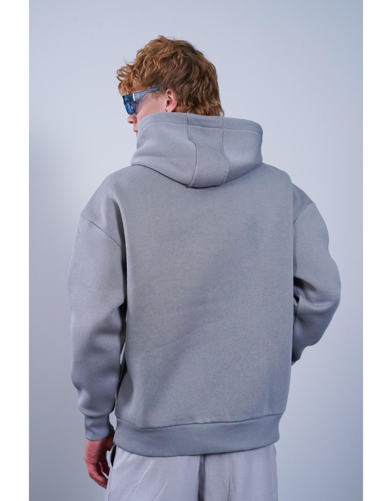 Kanguru Cepli Önü Baskılı Ribanalı Erkek Oversize Kalıp Kapuşonlu Sweatshirt