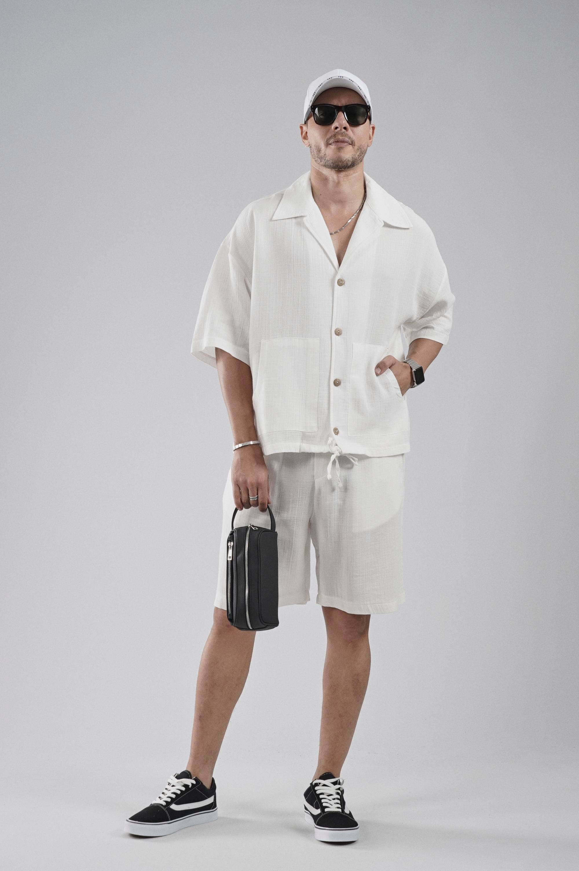 Kanguru Cepli Oversize Kalıp Erkek Gömlek Şort Alt Üst Takım