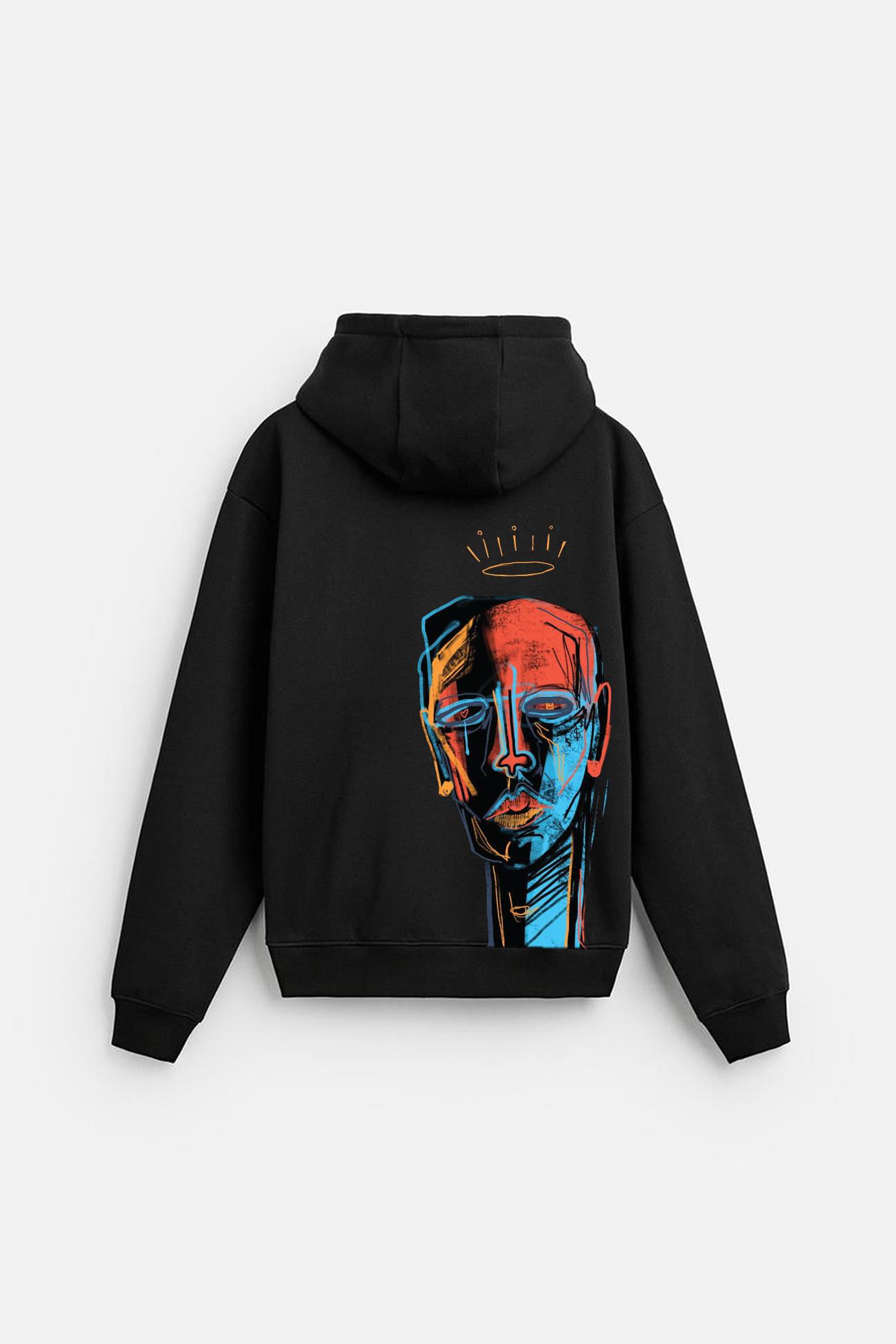 Kapuşonlu Elektro Man Baskılı Unisex Oversize Kalıp Hoodie