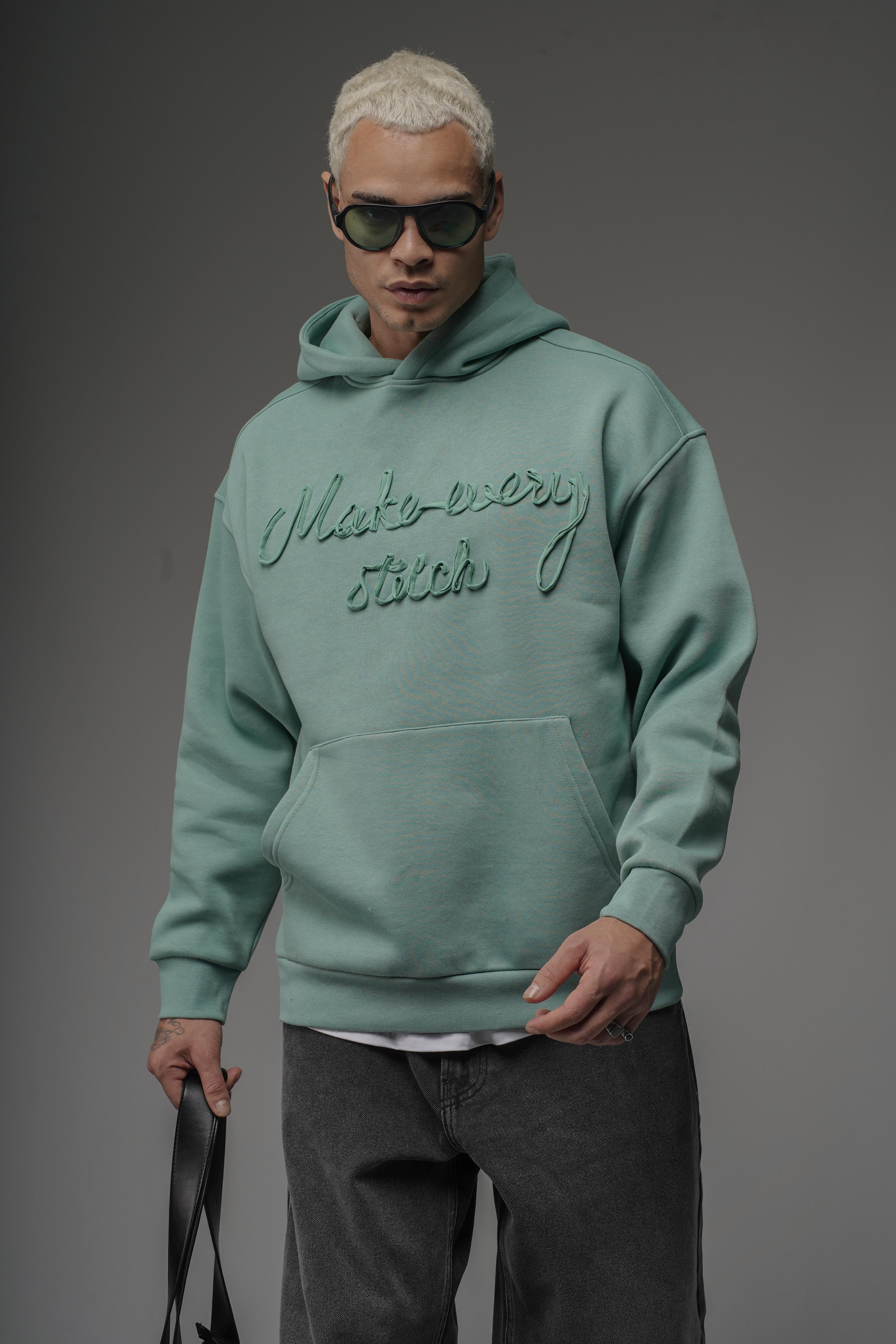 Kapüşonlu Önü Biye Kordoneli Hoodie Sweatshirt