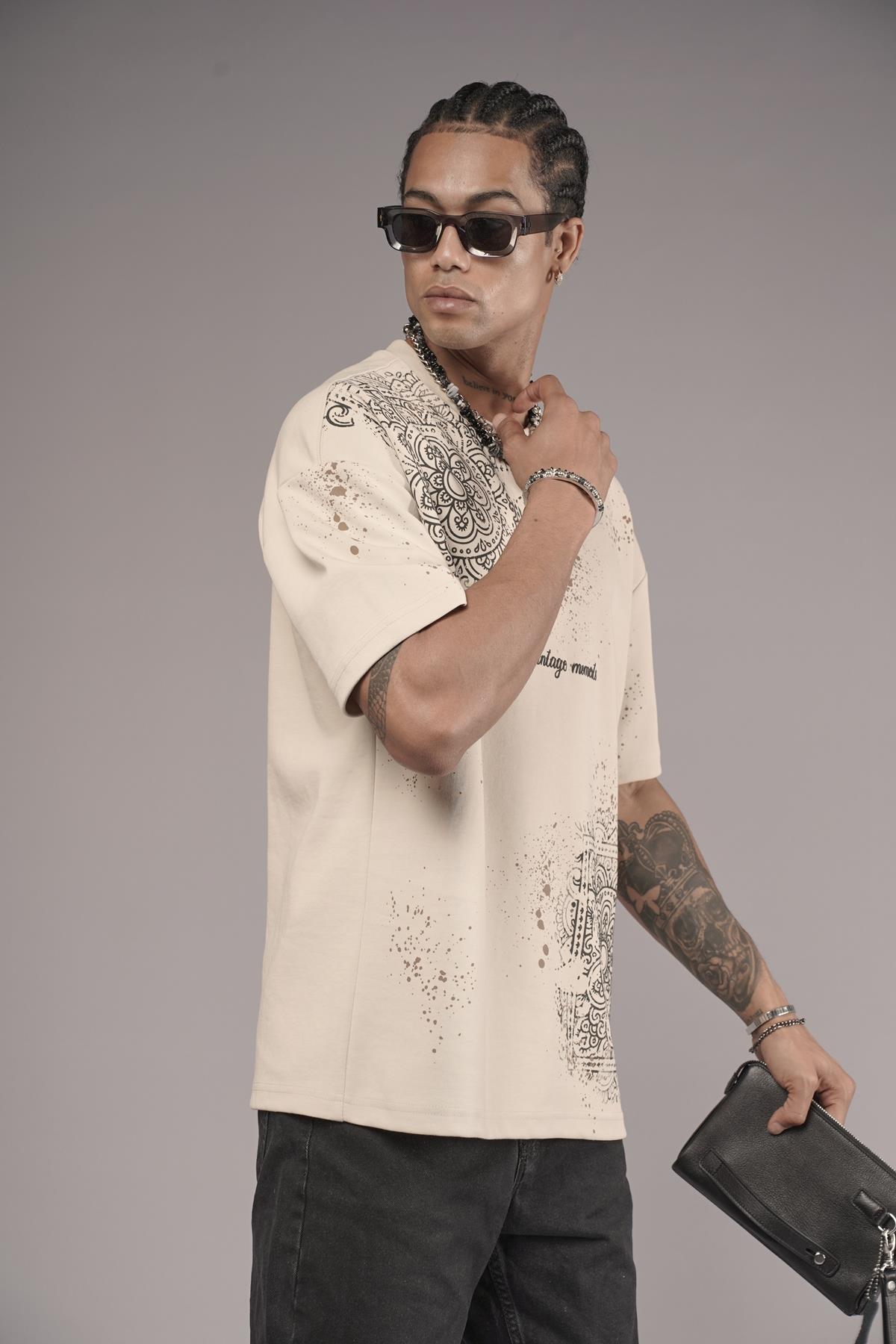 Kilim Desen Baskılı Oversize Kalıp Unisex Tişört