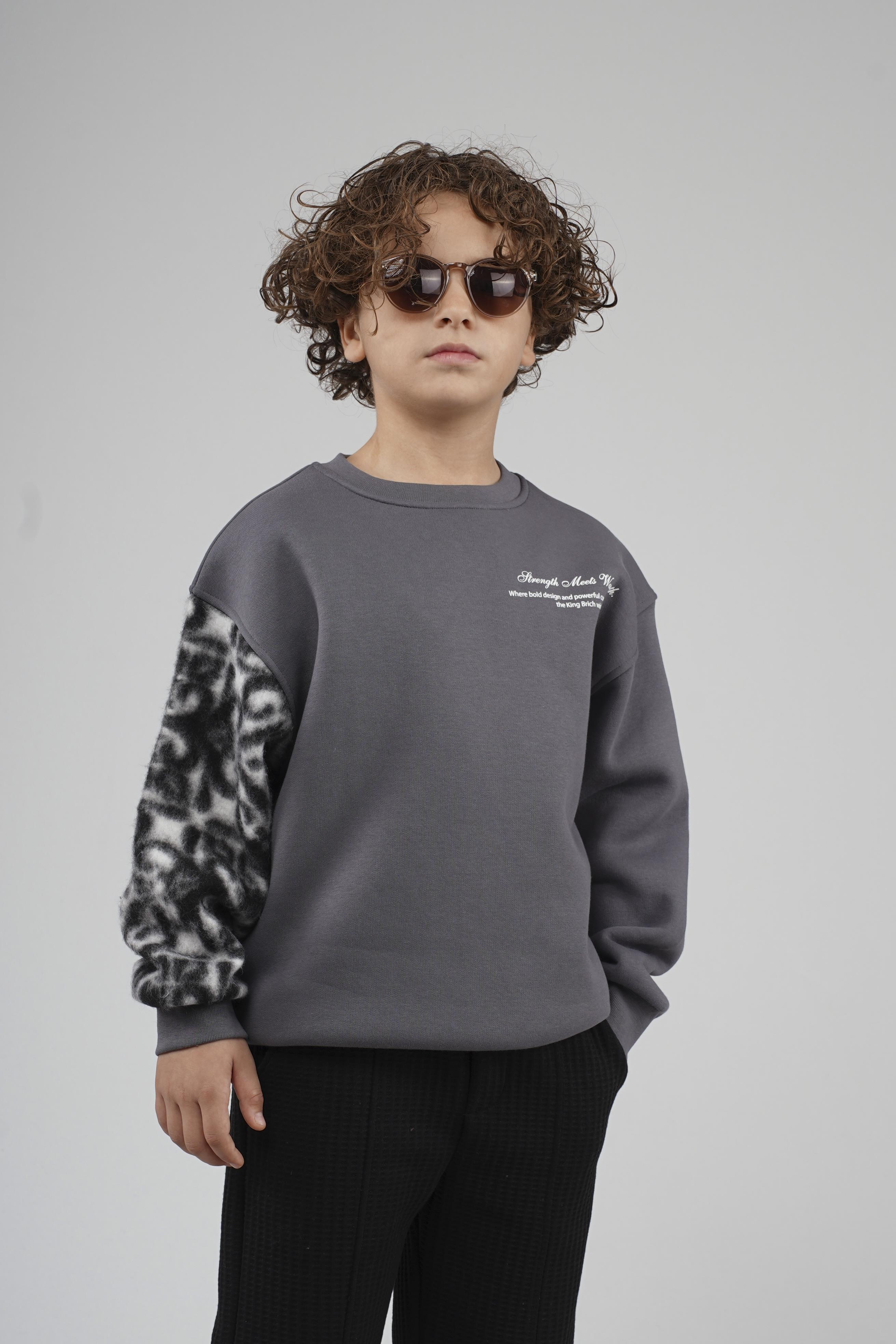 Kingbrich Kids Bisiklet Yaka Kolu Garnili Baskılı Çocuk Sweatshirt
