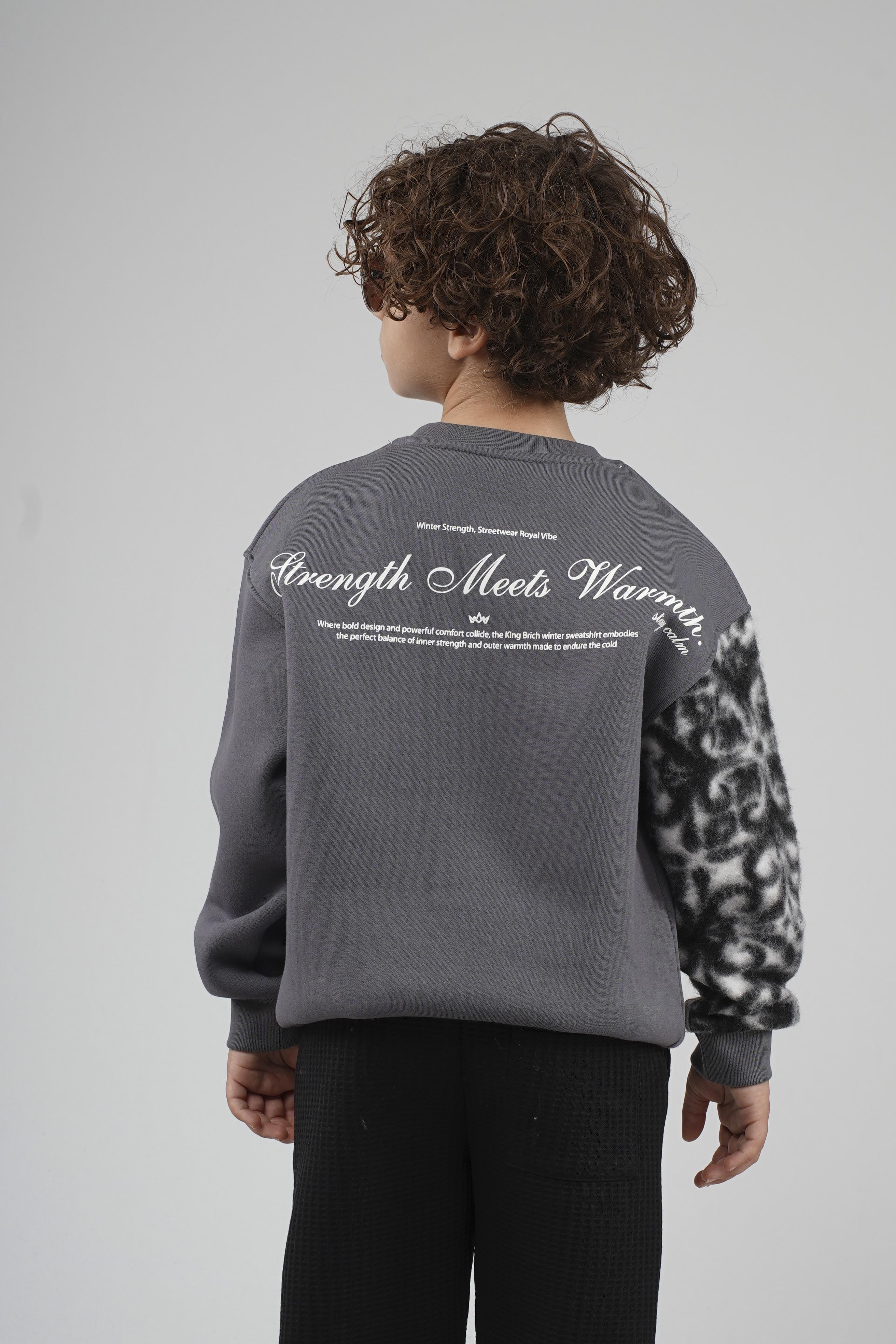 Kingbrich Kids Bisiklet Yaka Kolu Garnili Baskılı Çocuk Sweatshirt