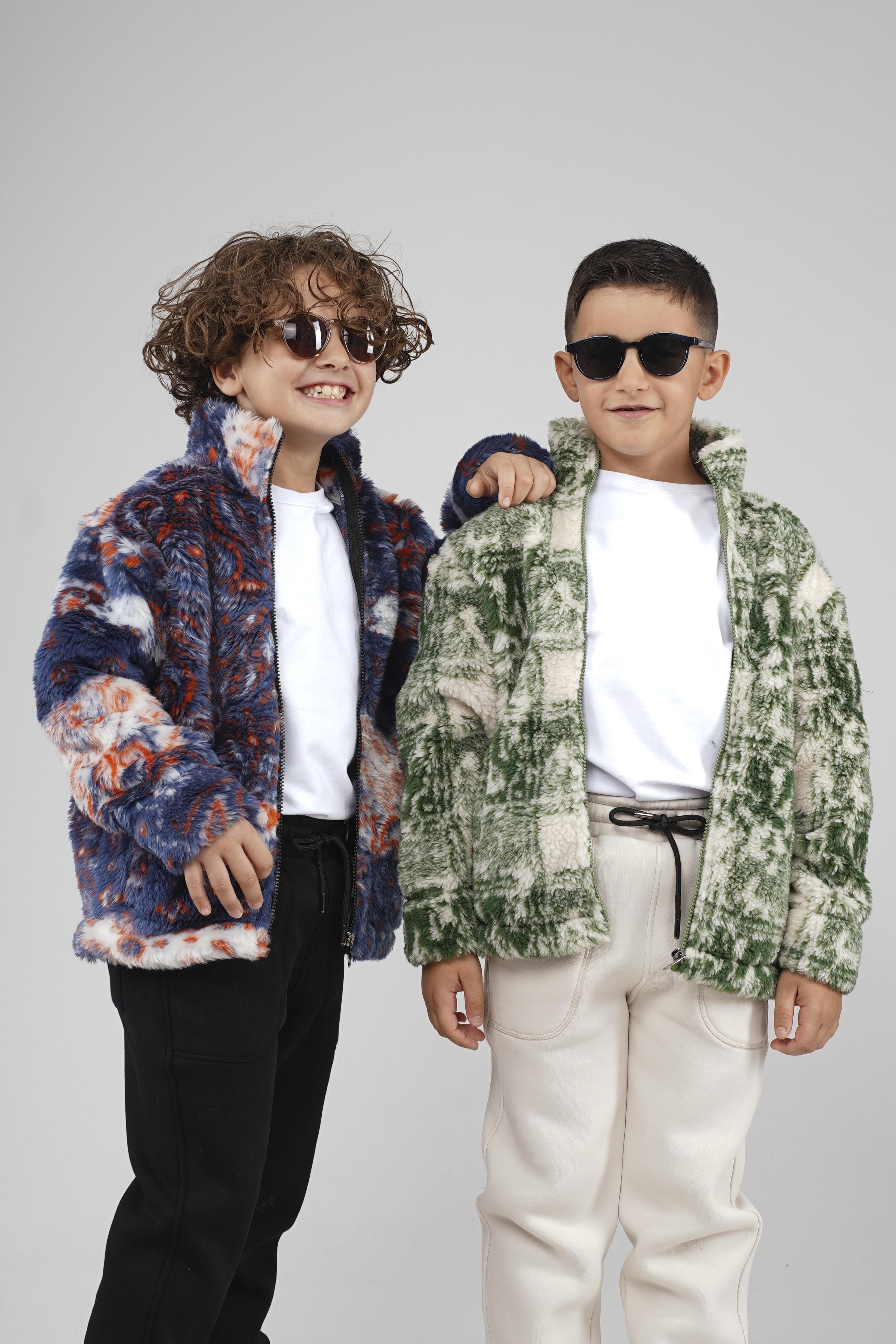Kingbrich Kids Dik Yaka Fermuarlı Desenli Çocuk Polar