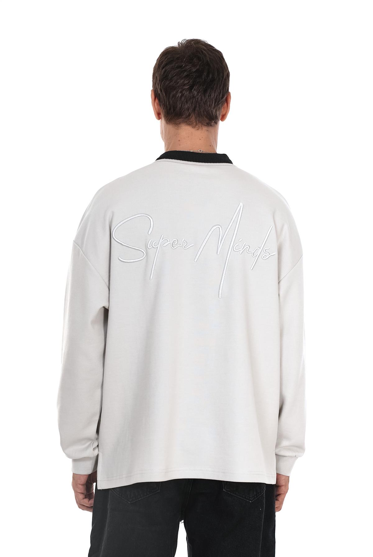Kingbrich Polo Yaka Nakış Detaylı Oversize Kalıp Erkek Sweatshirt