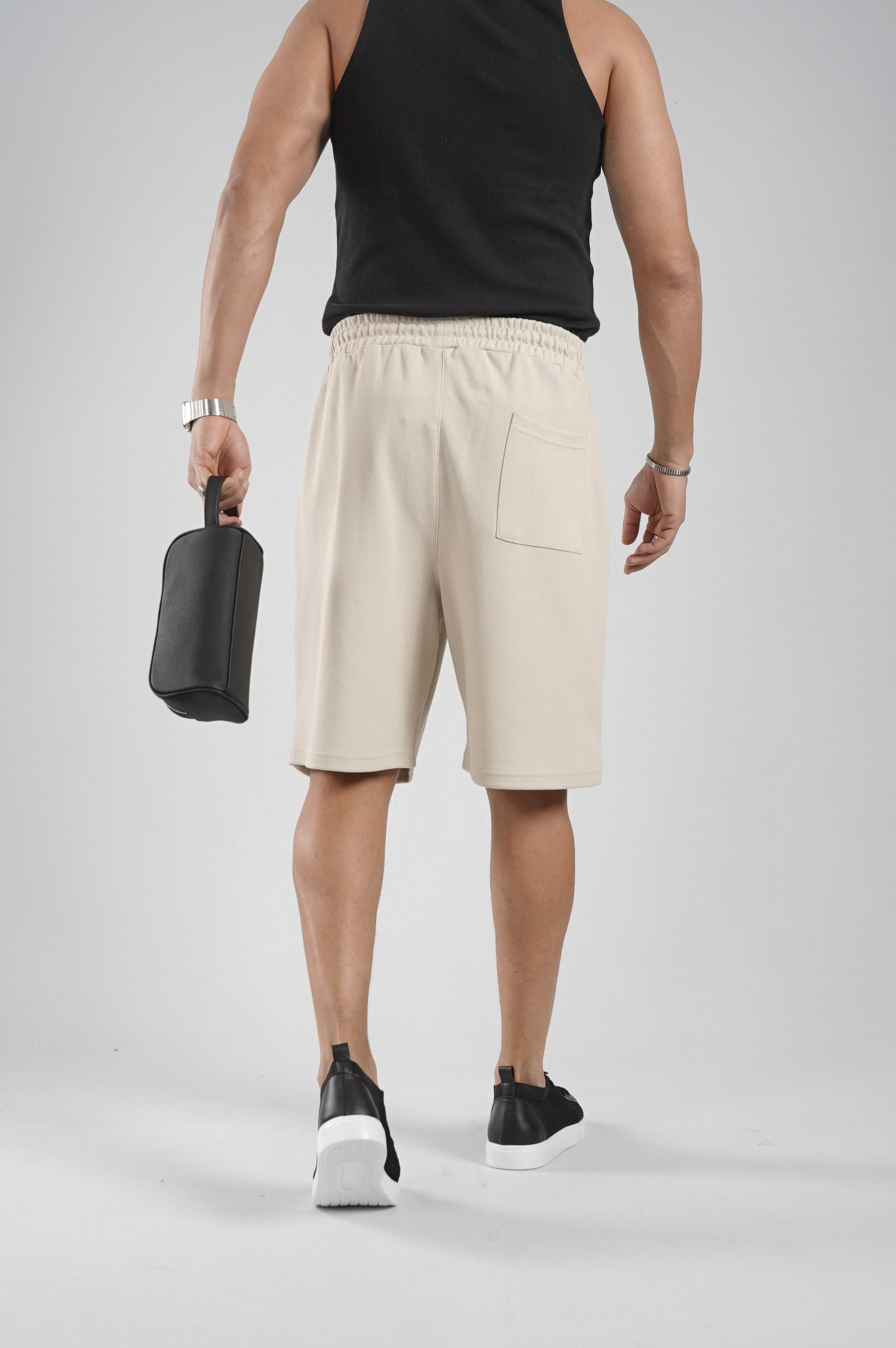 Lastikli Bel Cepli Pike Kumaş Şort