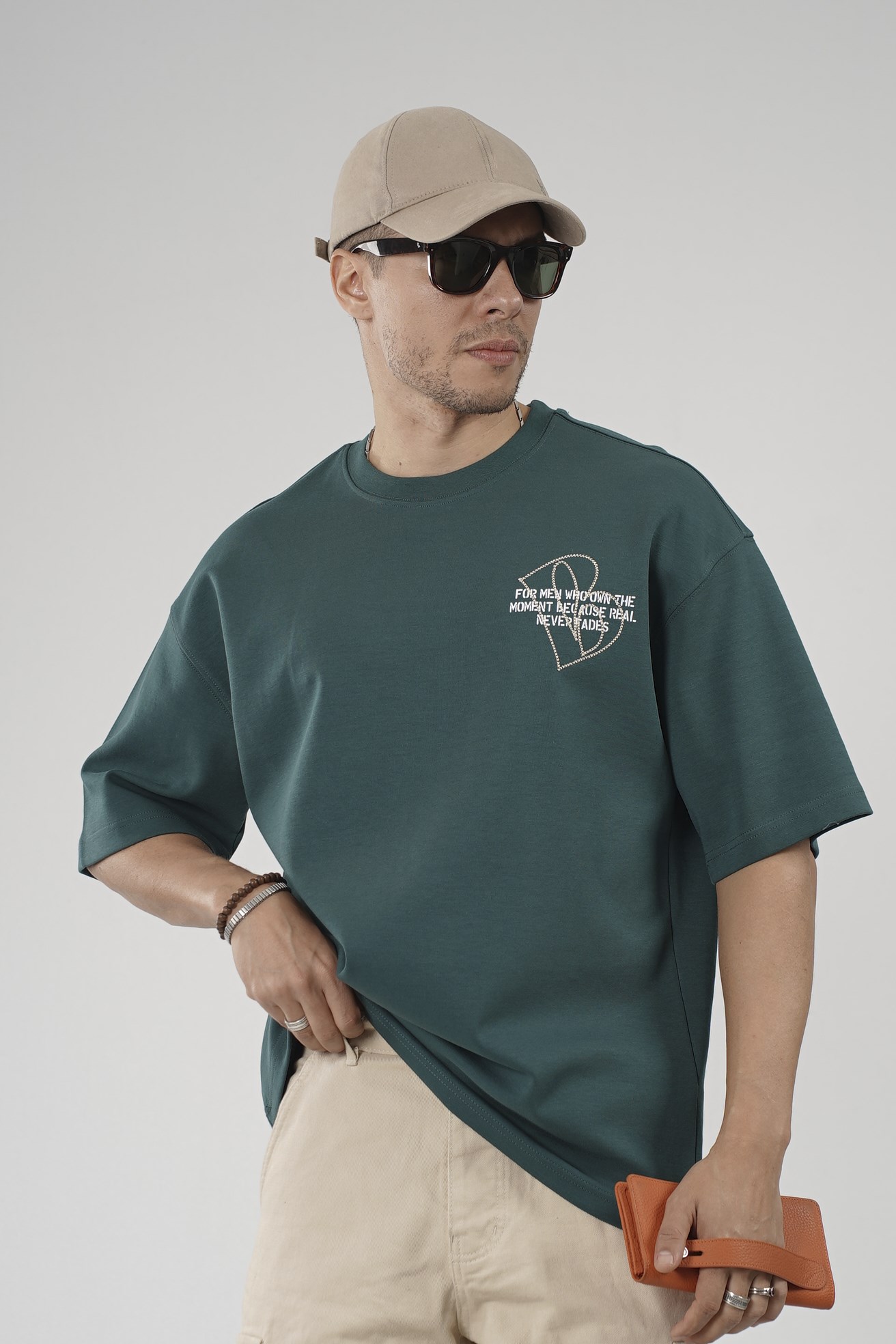 Nakış Detaylı Baskılı Erkek Oversize Kalıp Tişört