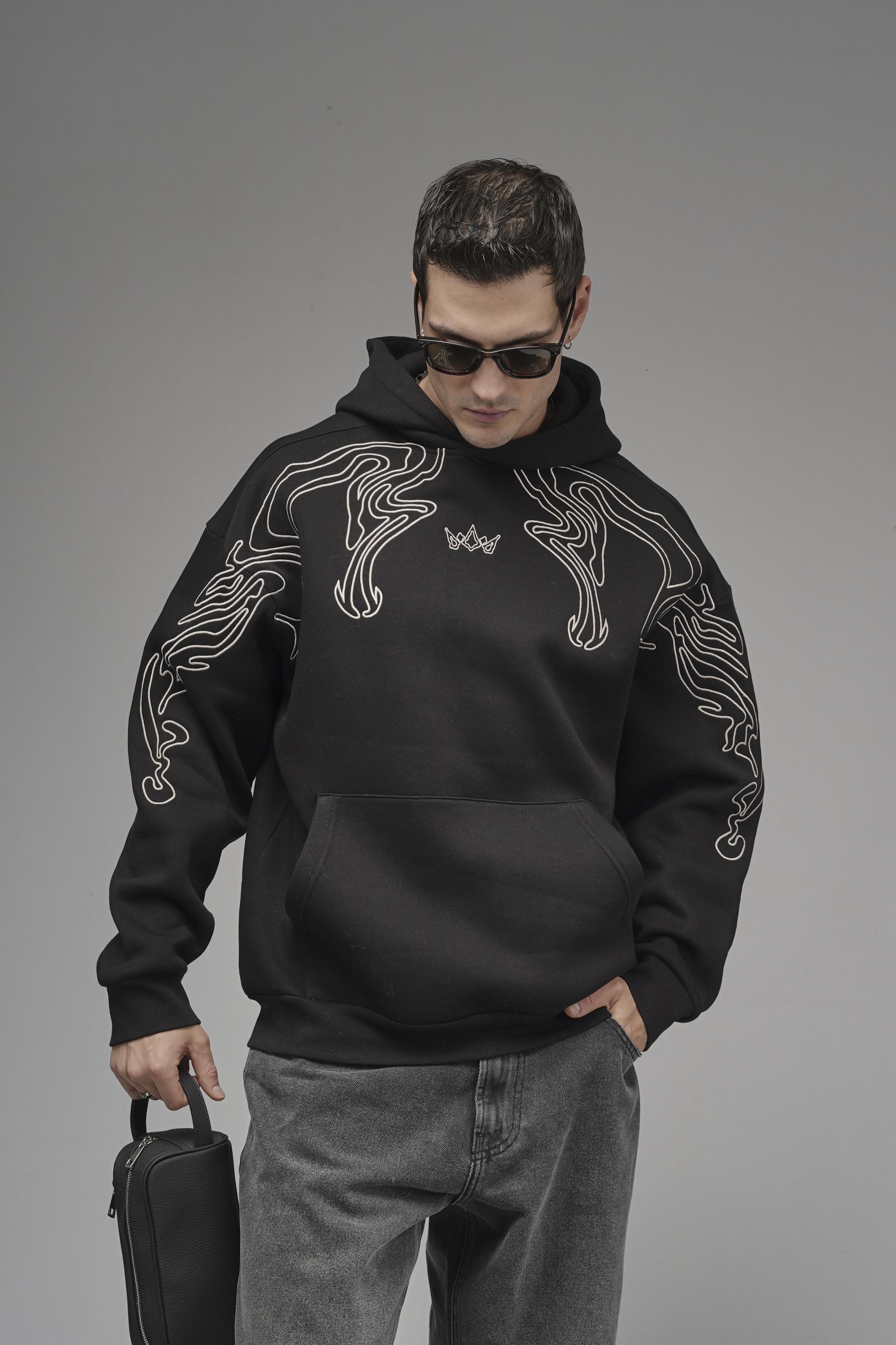 Nakış Detaylı Oversize Kalıp Kapüşonlu Sweatshirt