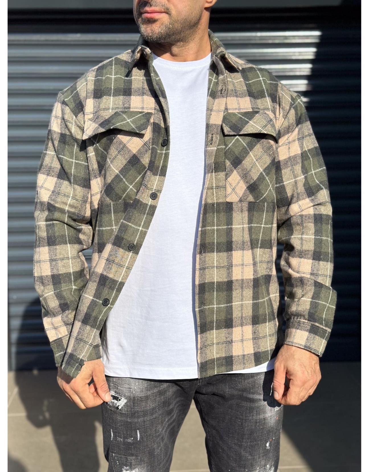 Önü Cepli Slim Fit Dar Kesim Ekoseli Unisex Oduncu Gömlek