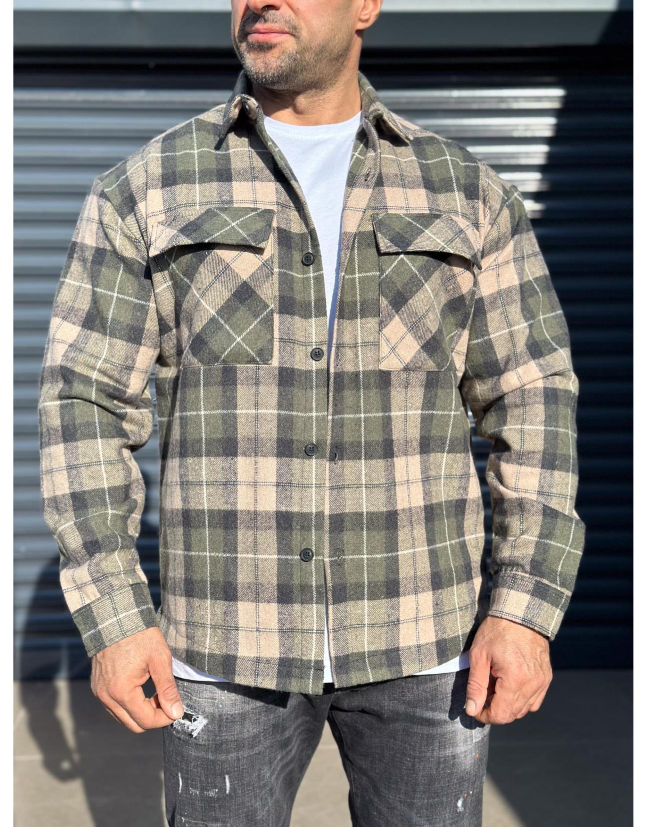 Önü Cepli Slim Fit Dar Kesim Ekoseli Unisex Oduncu Gömlek