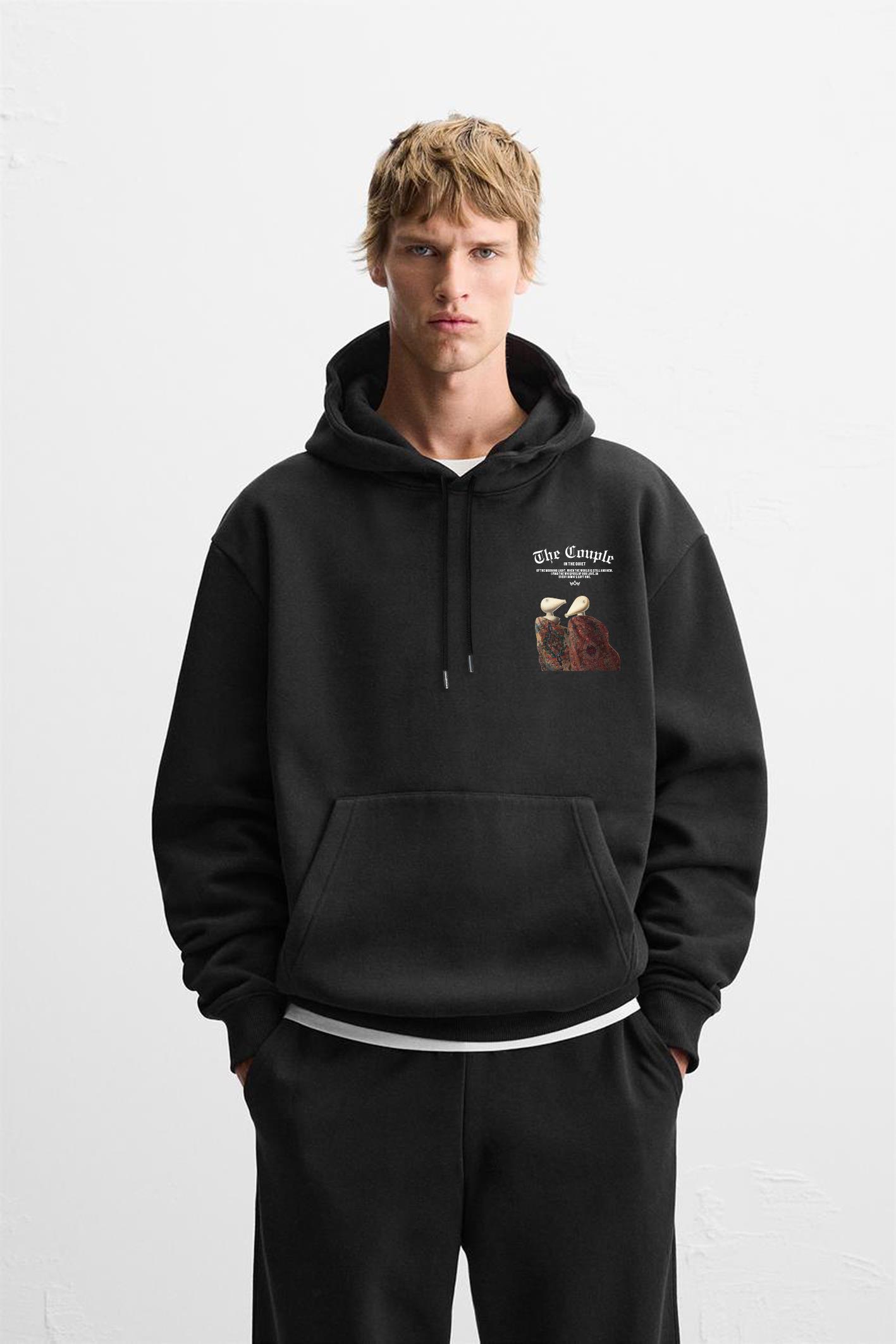 Önü ve Arkası DTF Baskılı Kanguru Cepli Oversize Kalıp Unisex Hoodie