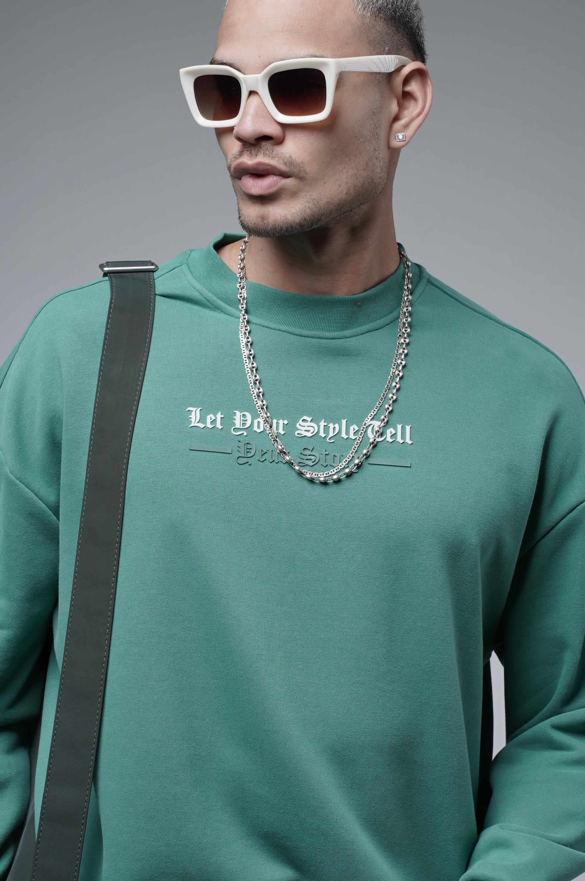 Oversize Kalıp Baskılı Yaka Kol Ribanalı Sweat