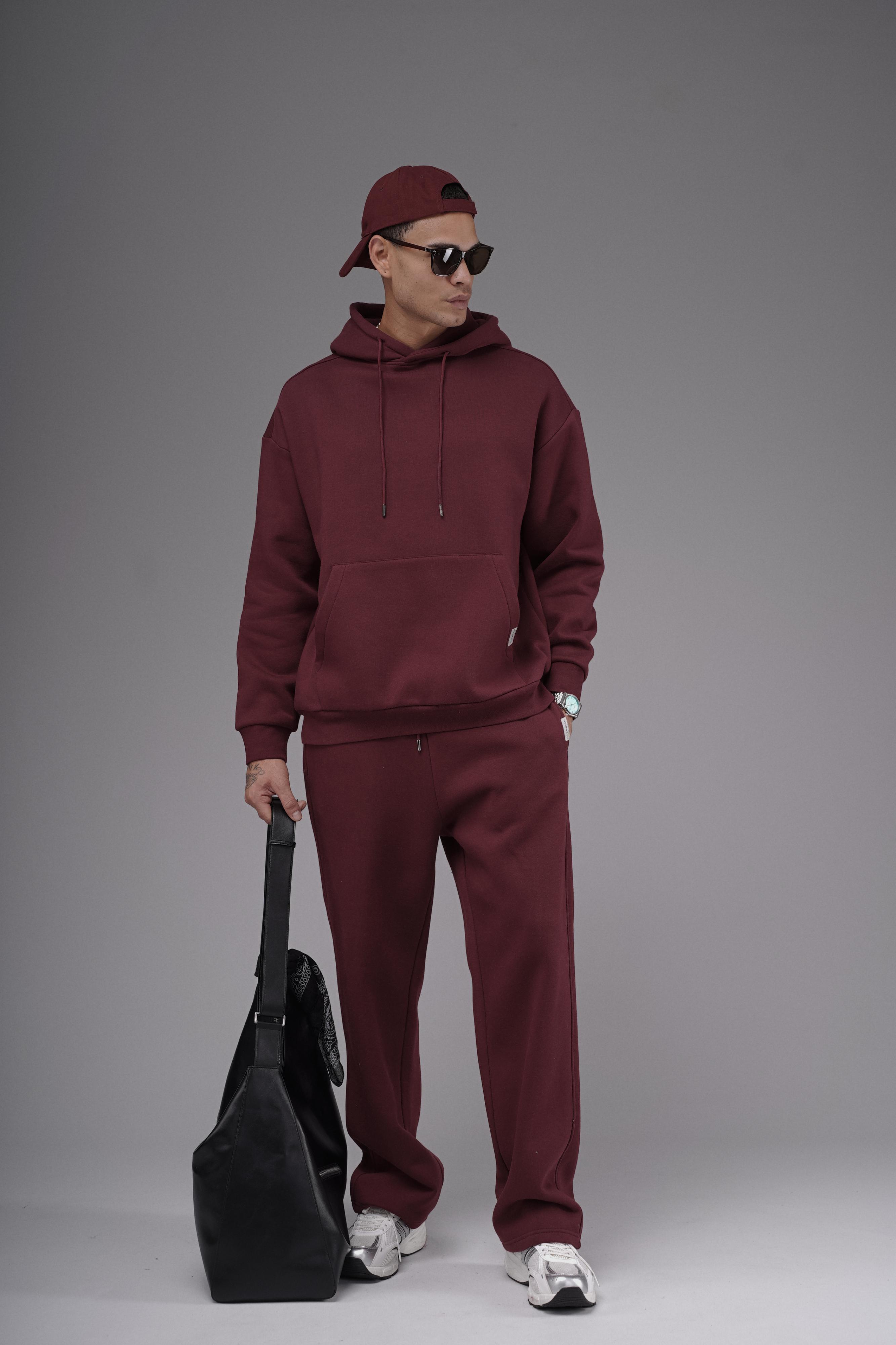 Oversize Kalıp Kanguru Cepli Kapuşonlu Düz Alt Üst Takım