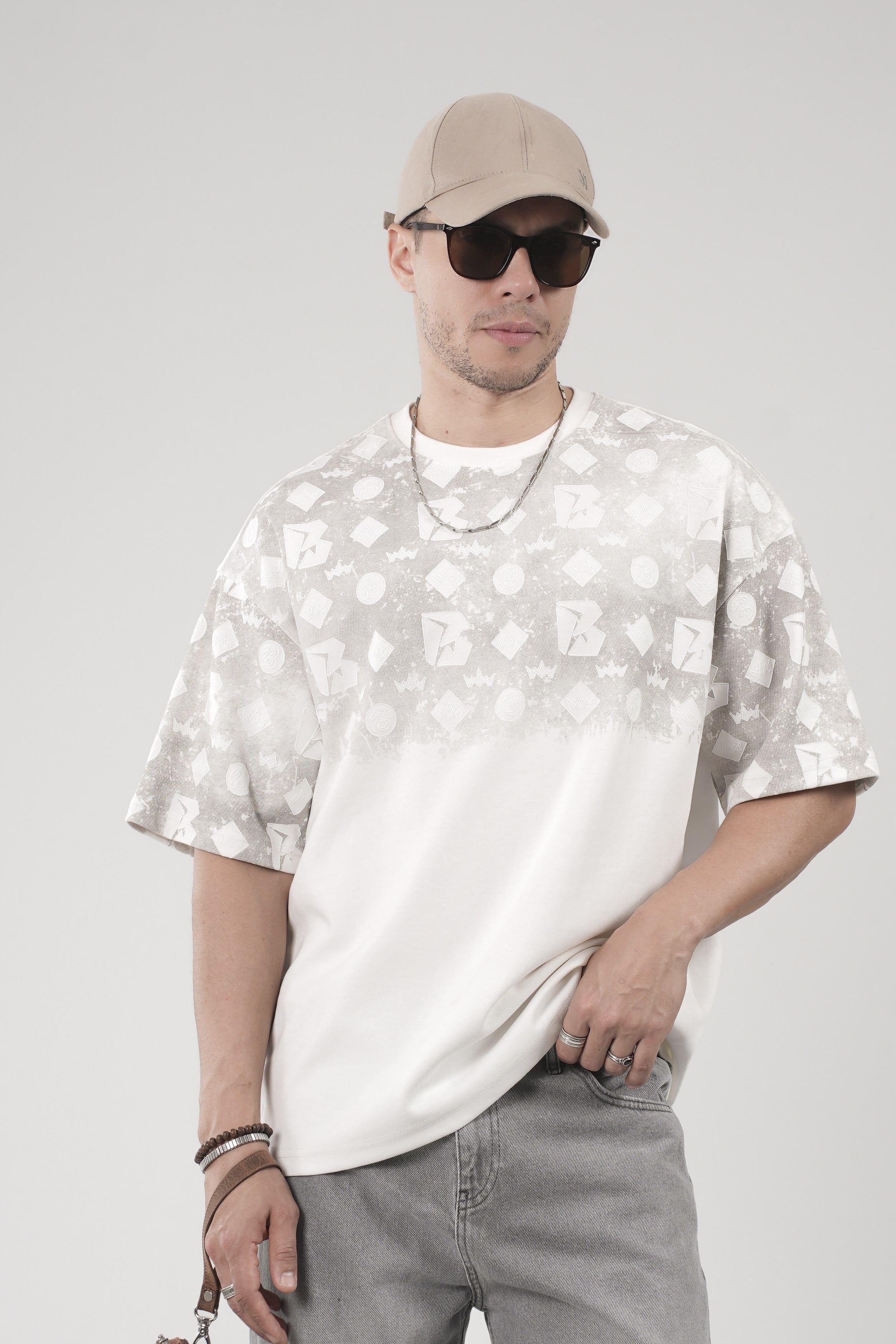 Oversize Kalıp Logo Baskılı Bisiklet Yaka Basic Tişört