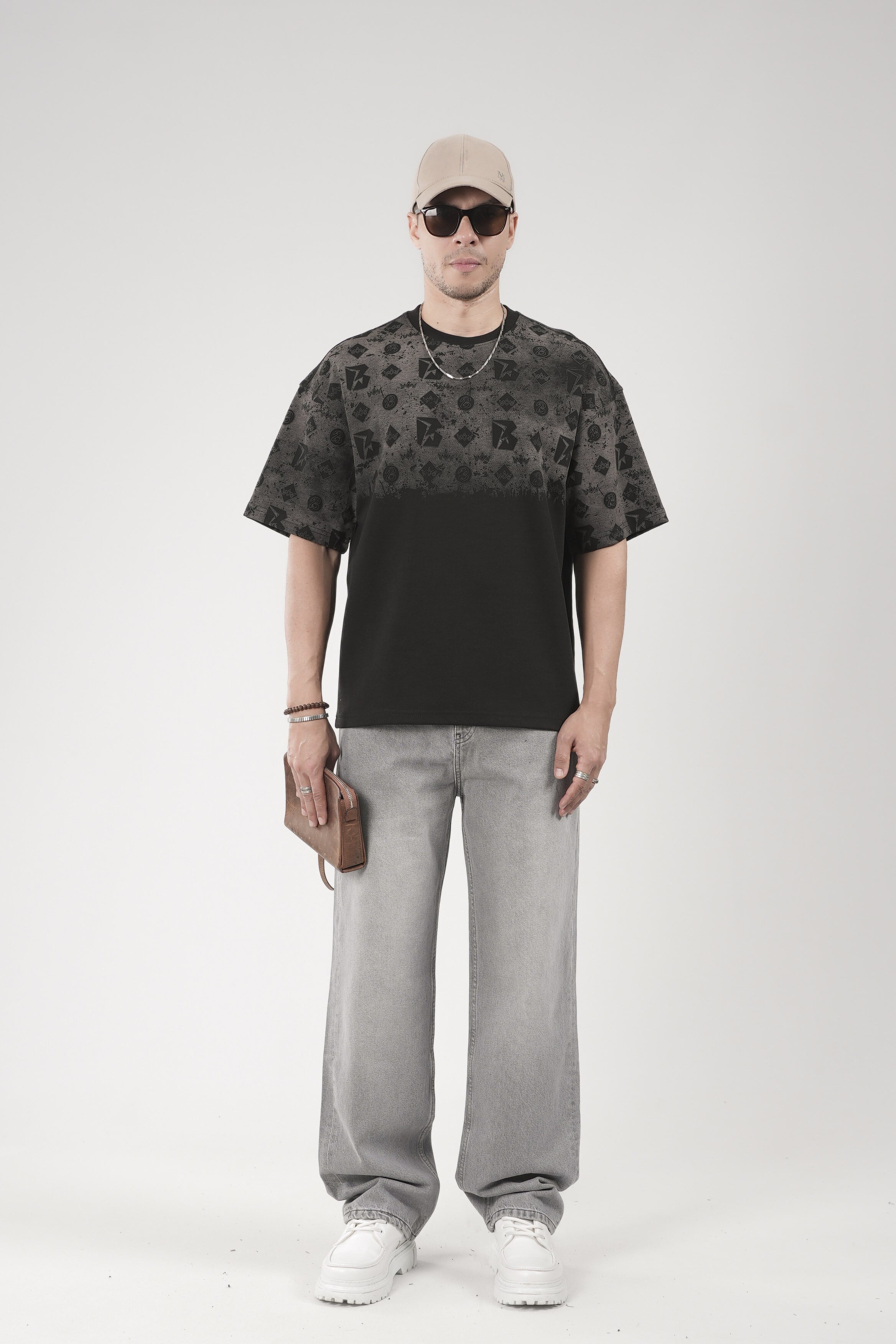 Oversize Kalıp Logo Baskılı Bisiklet Yaka Basic Tişört