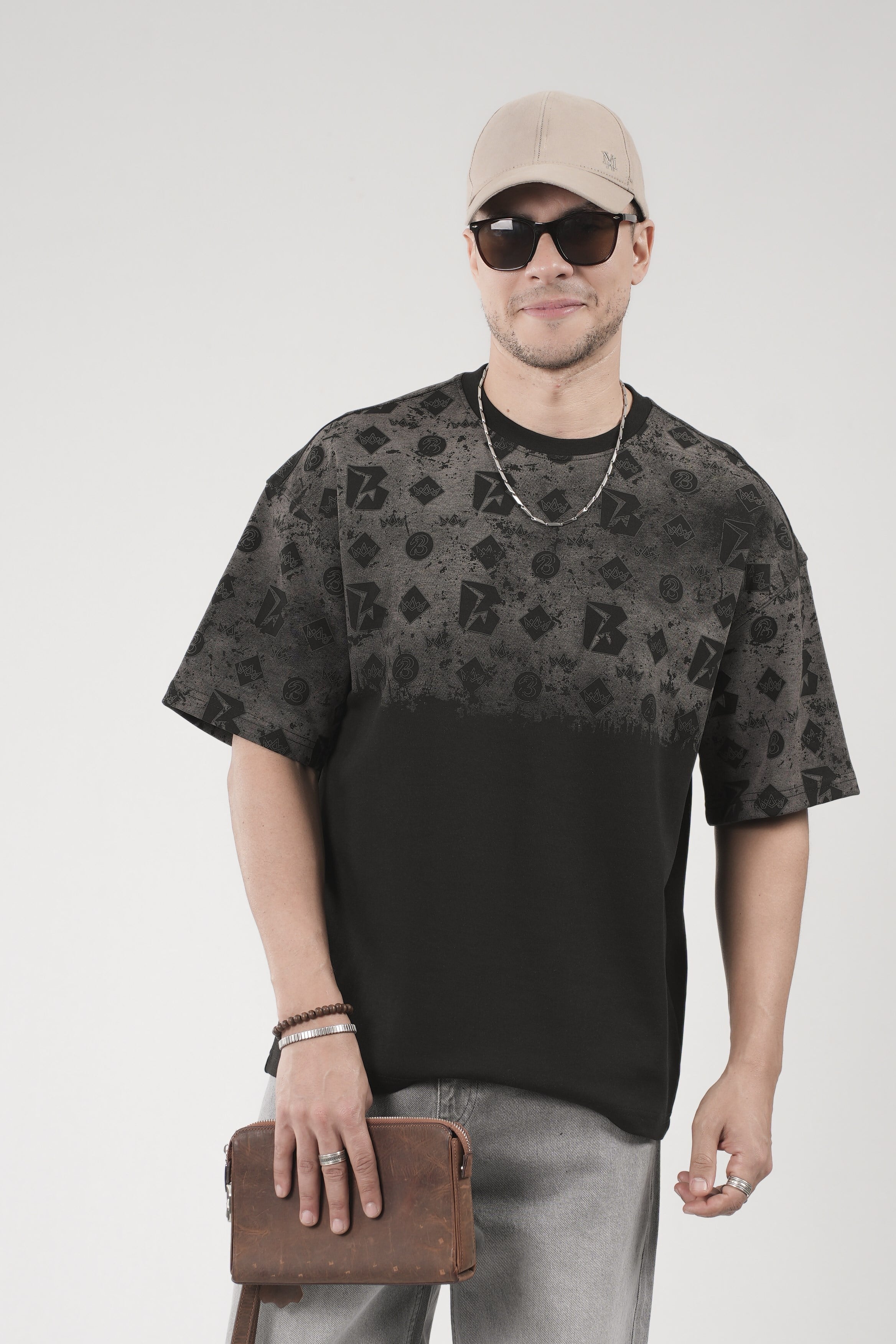 Oversize Kalıp Logo Baskılı Bisiklet Yaka Basic Tişört
