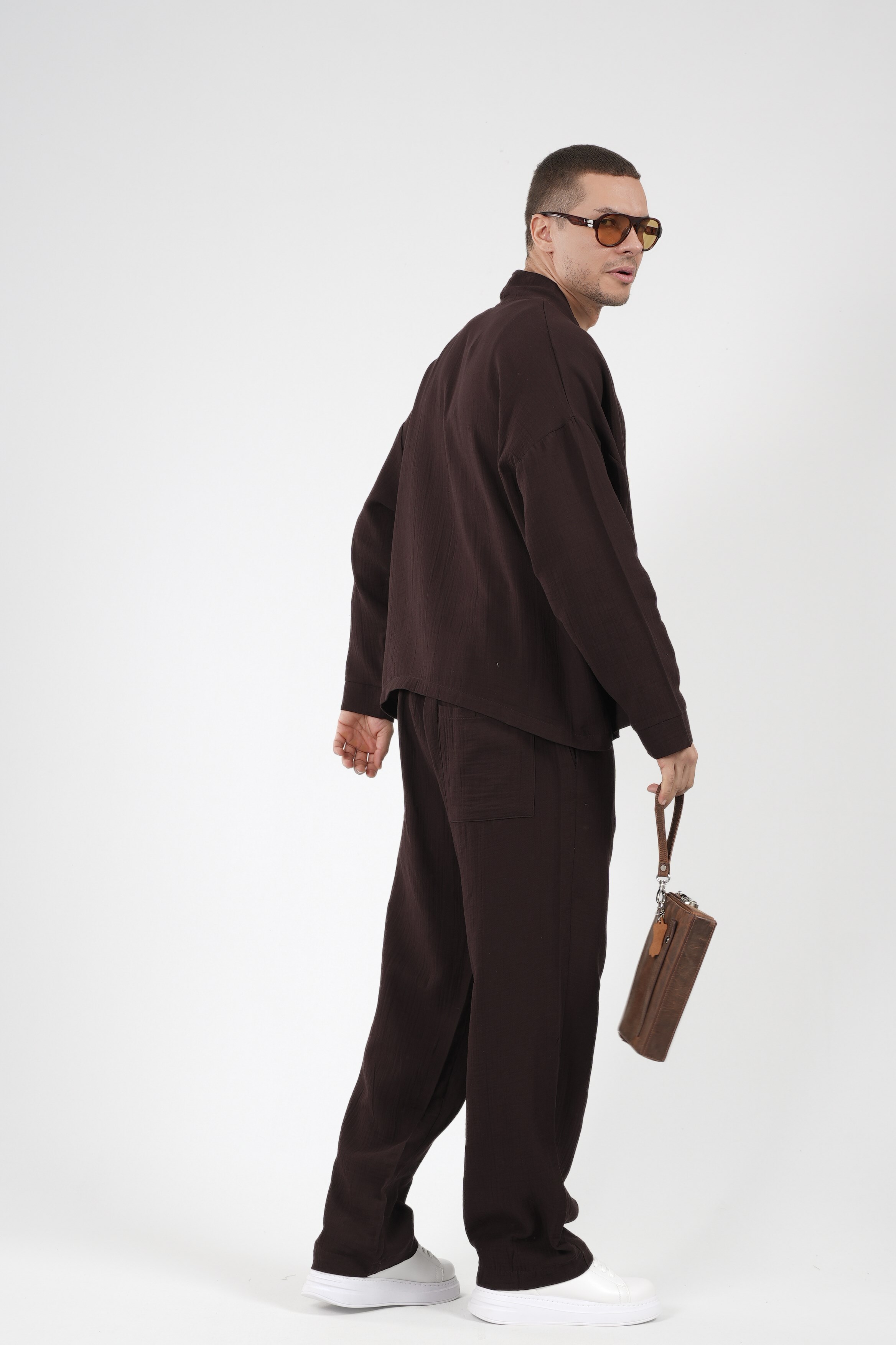 Oversize Kalıp Müslin Erkek Kimono Takım