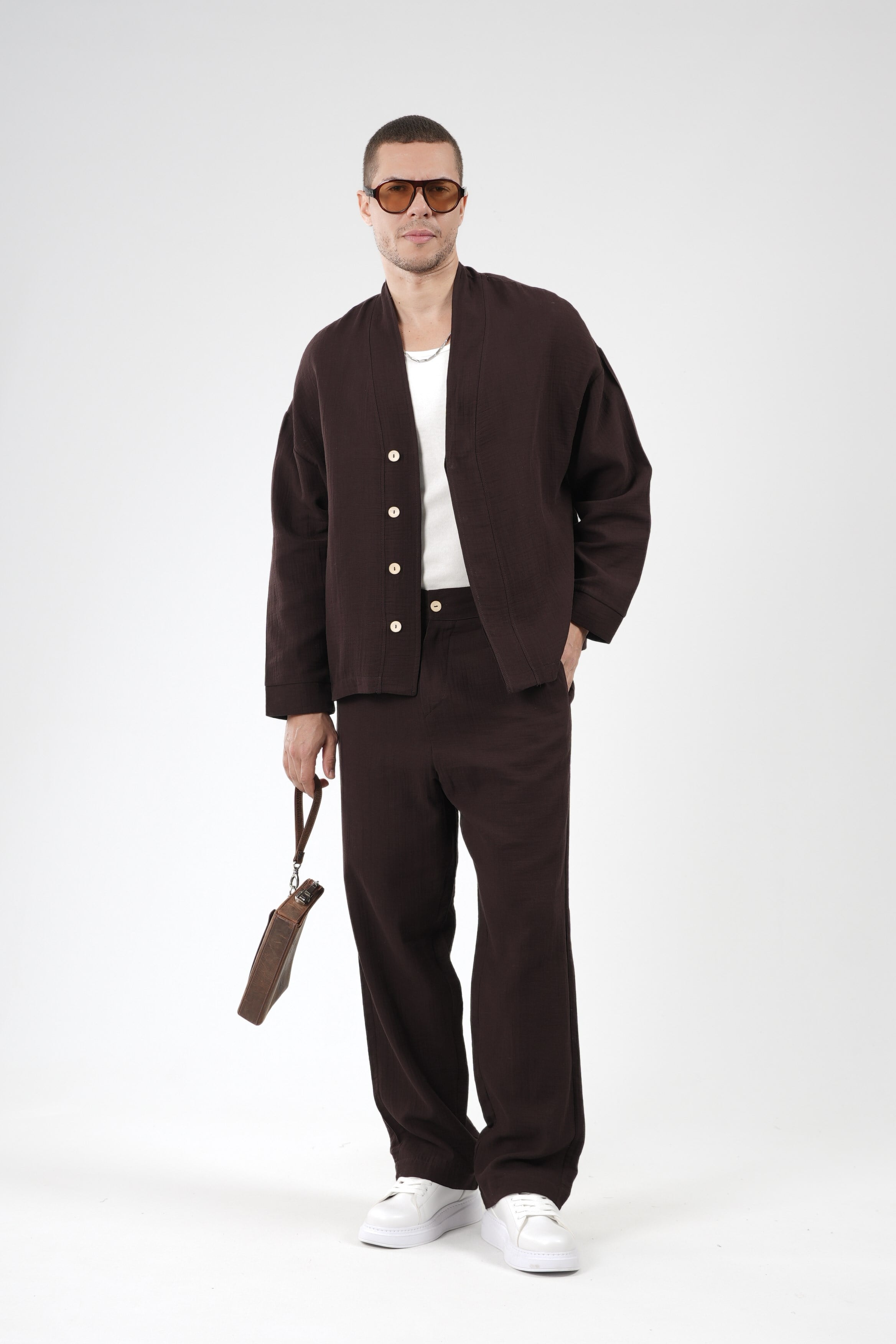 Oversize Kalıp Müslin Erkek Kimono Takım