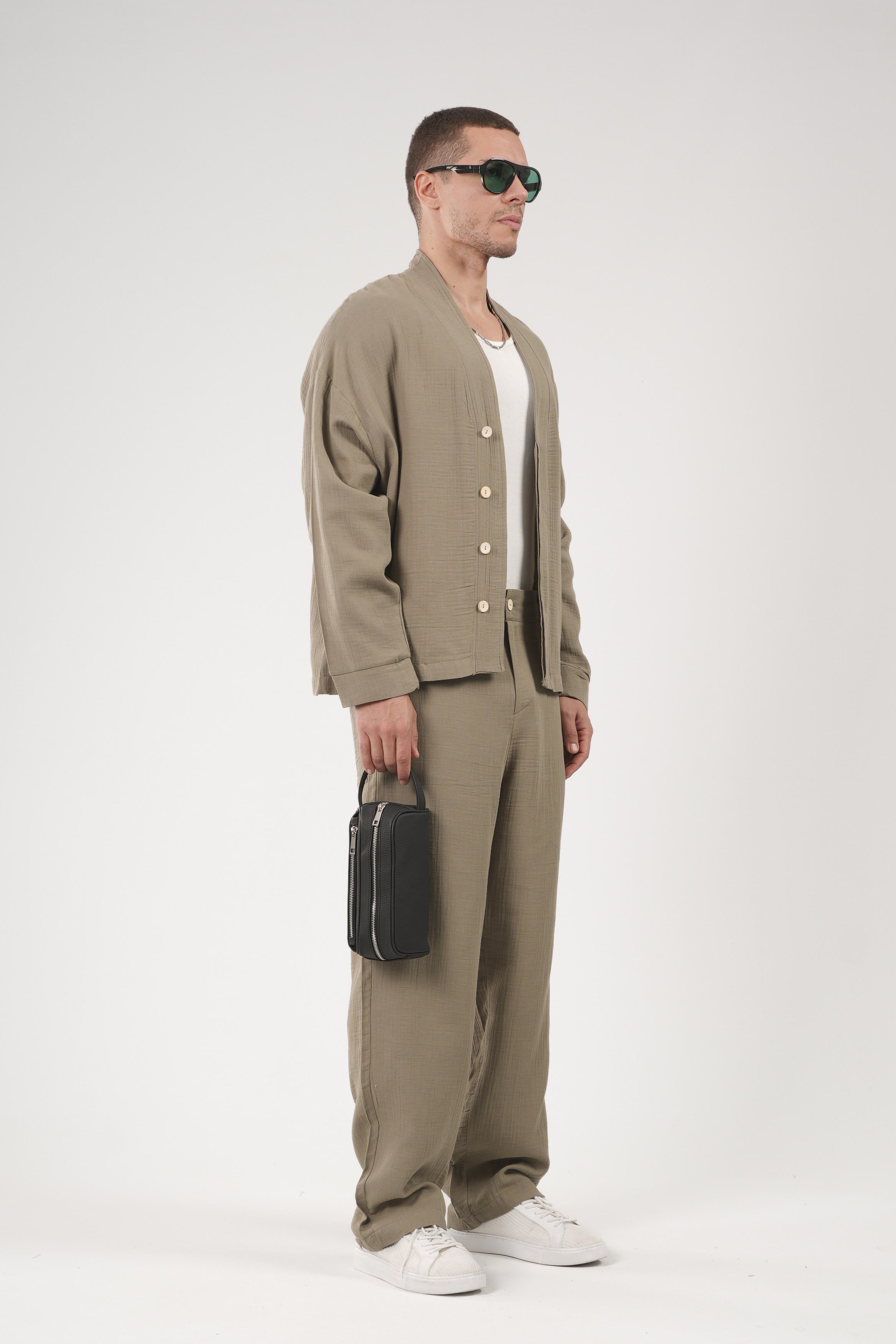 Oversize Kalıp Müslin Erkek Kimono Takım