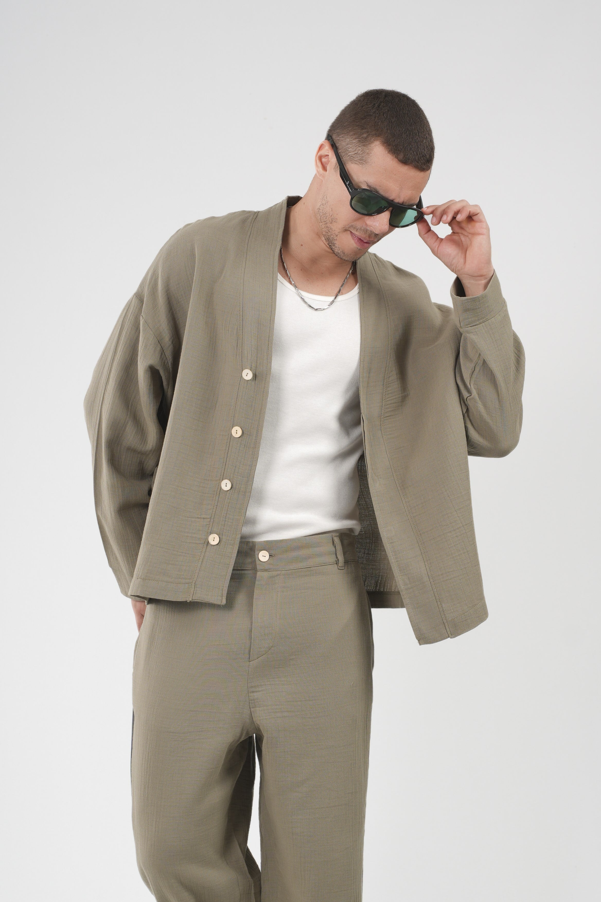 Oversize Kalıp Müslin Erkek Kimono Takım