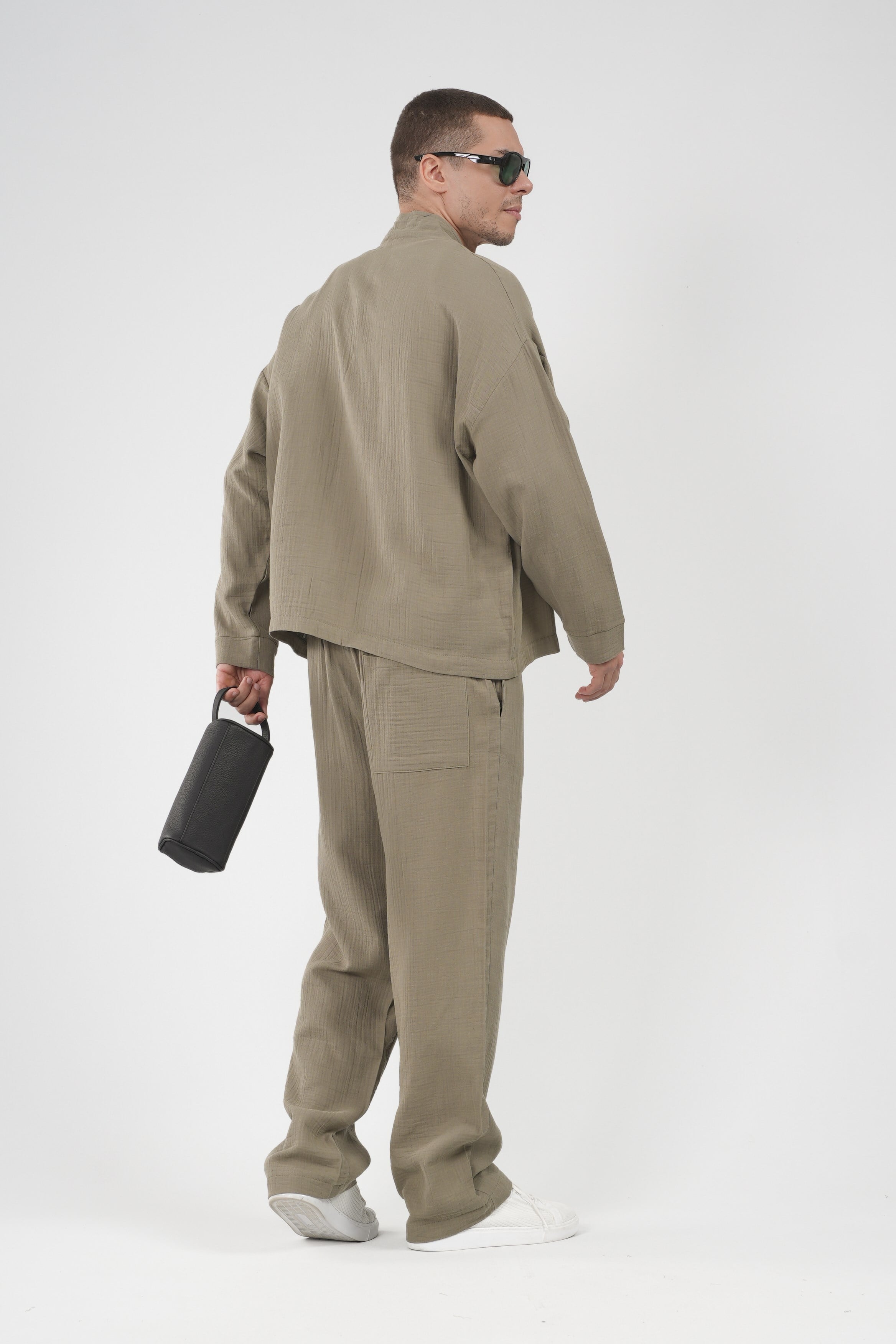 Oversize Kalıp Müslin Erkek Kimono Takım