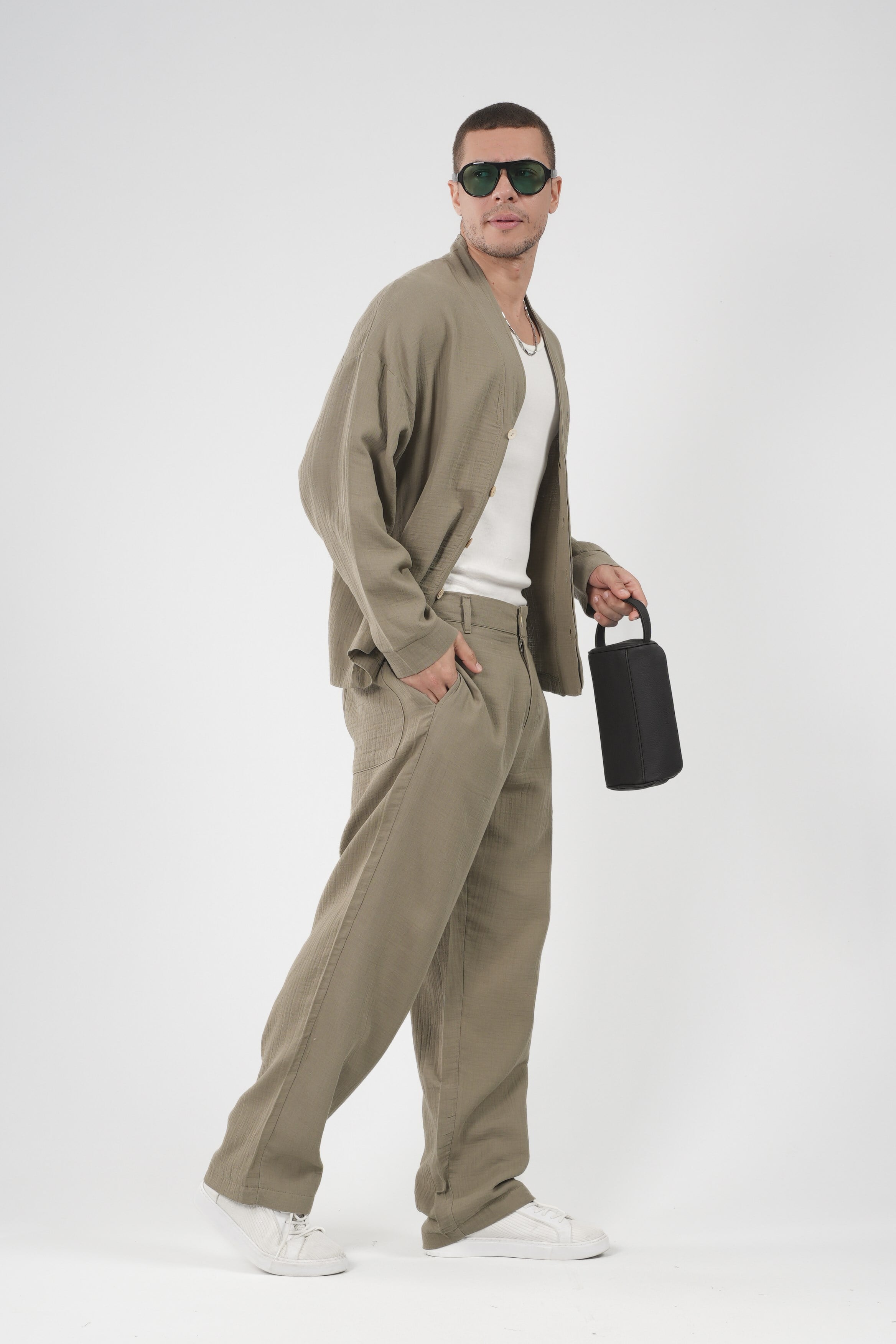 Oversize Kalıp Müslin Erkek Kimono Takım