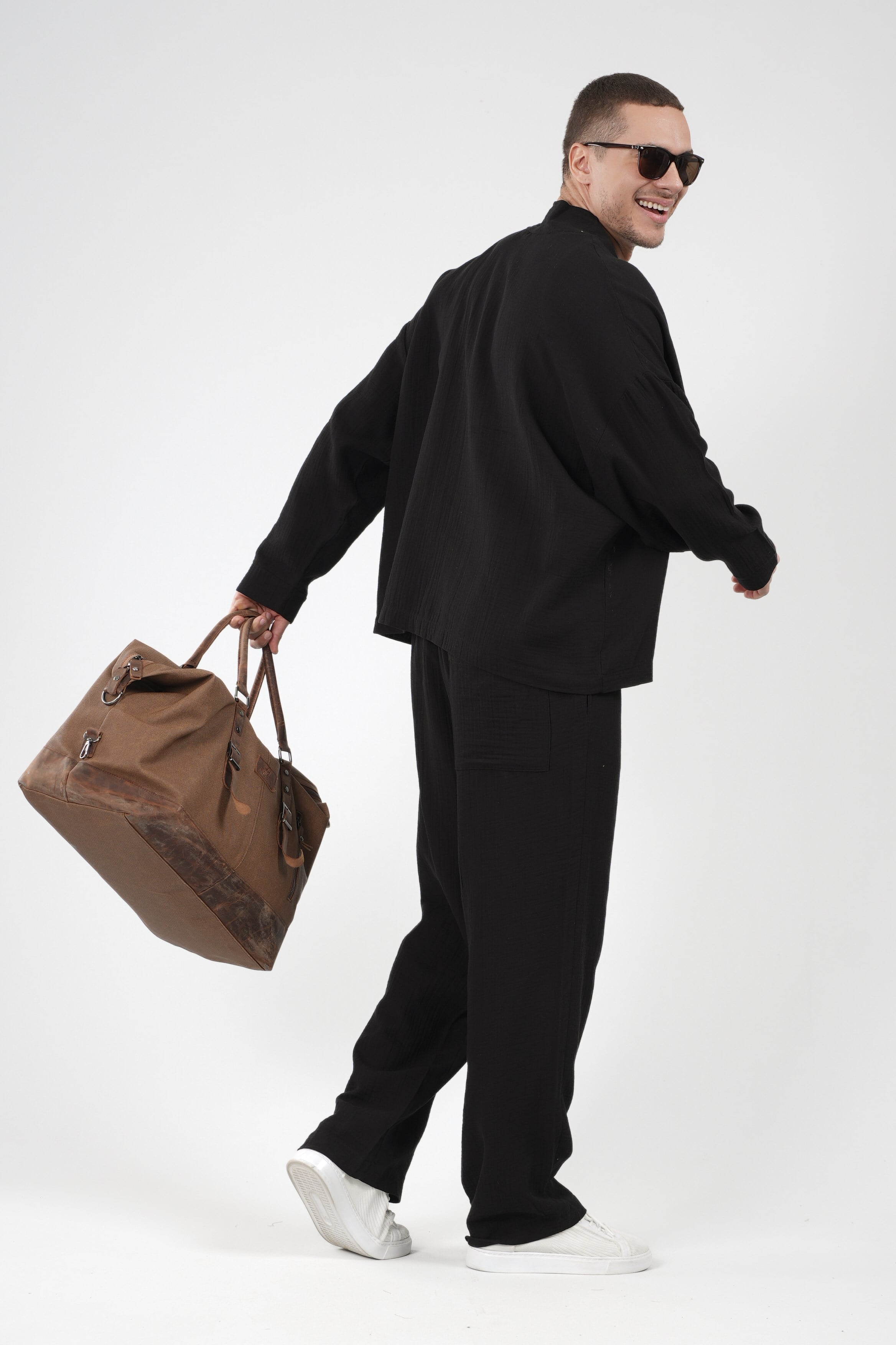 Oversize Kalıp Müslin Erkek Kimono Takım