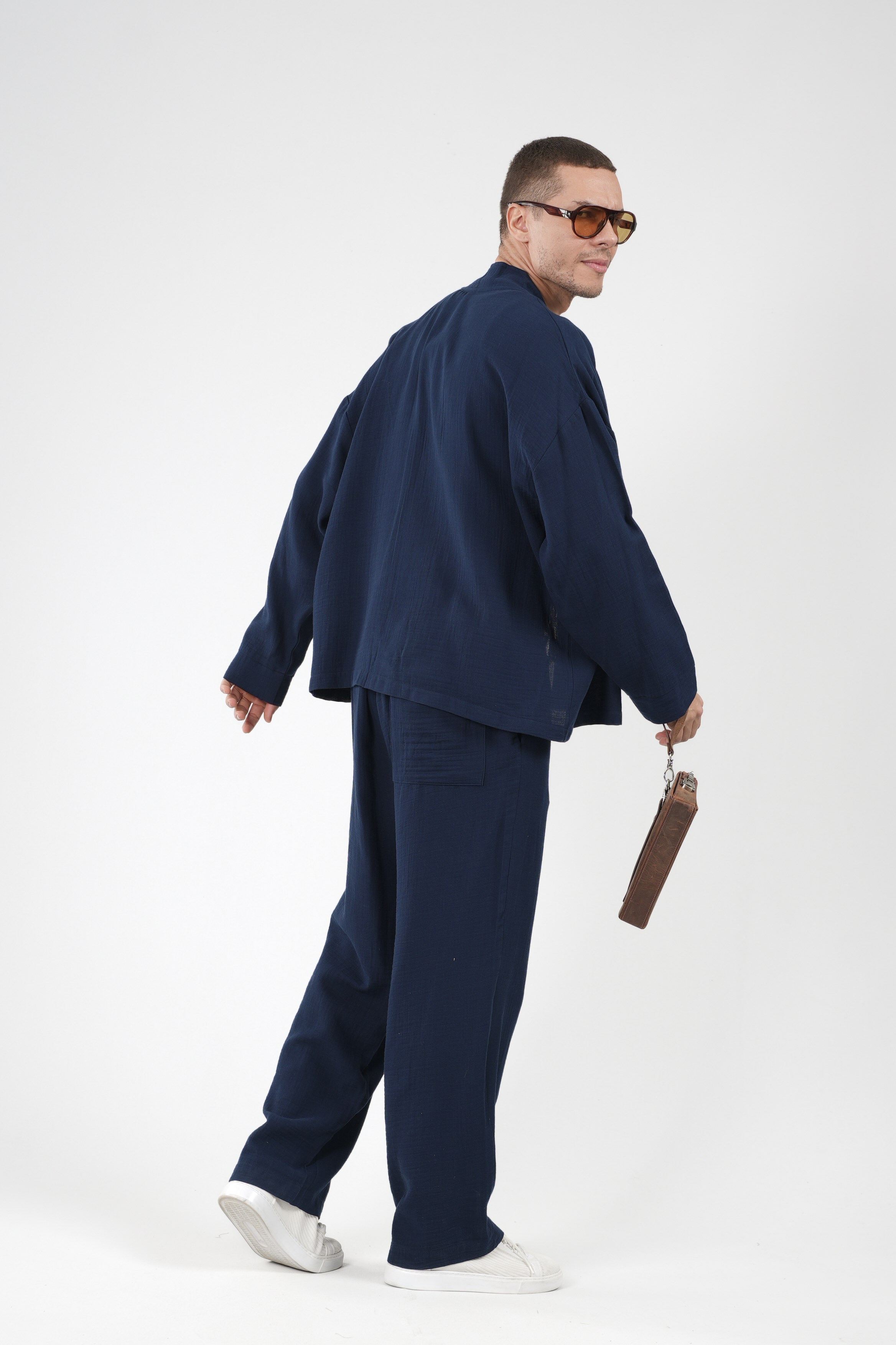 Oversize Kalıp Müslin Erkek Kimono Takım