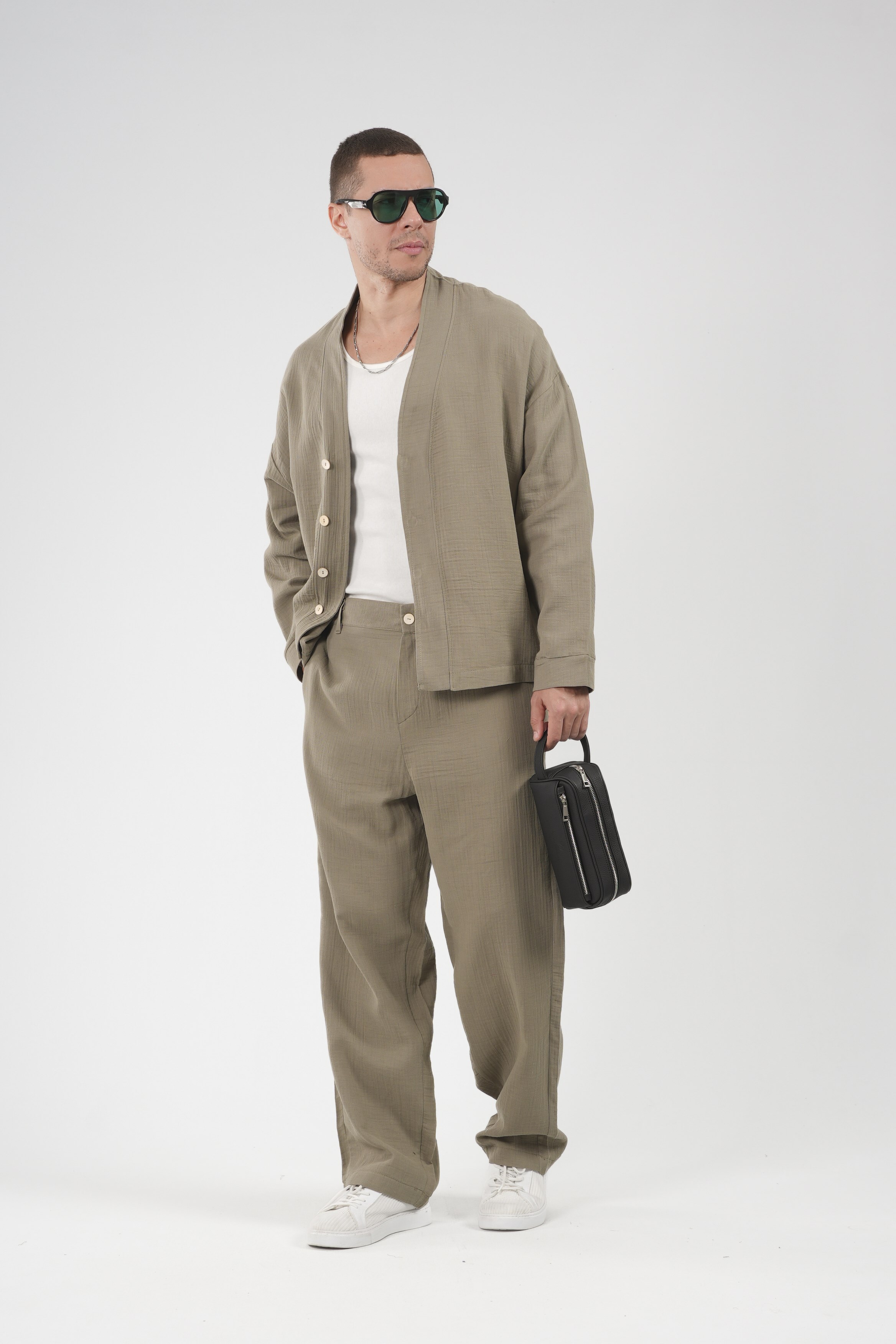 Oversize Kalıp Müslin Erkek Kimono Takım