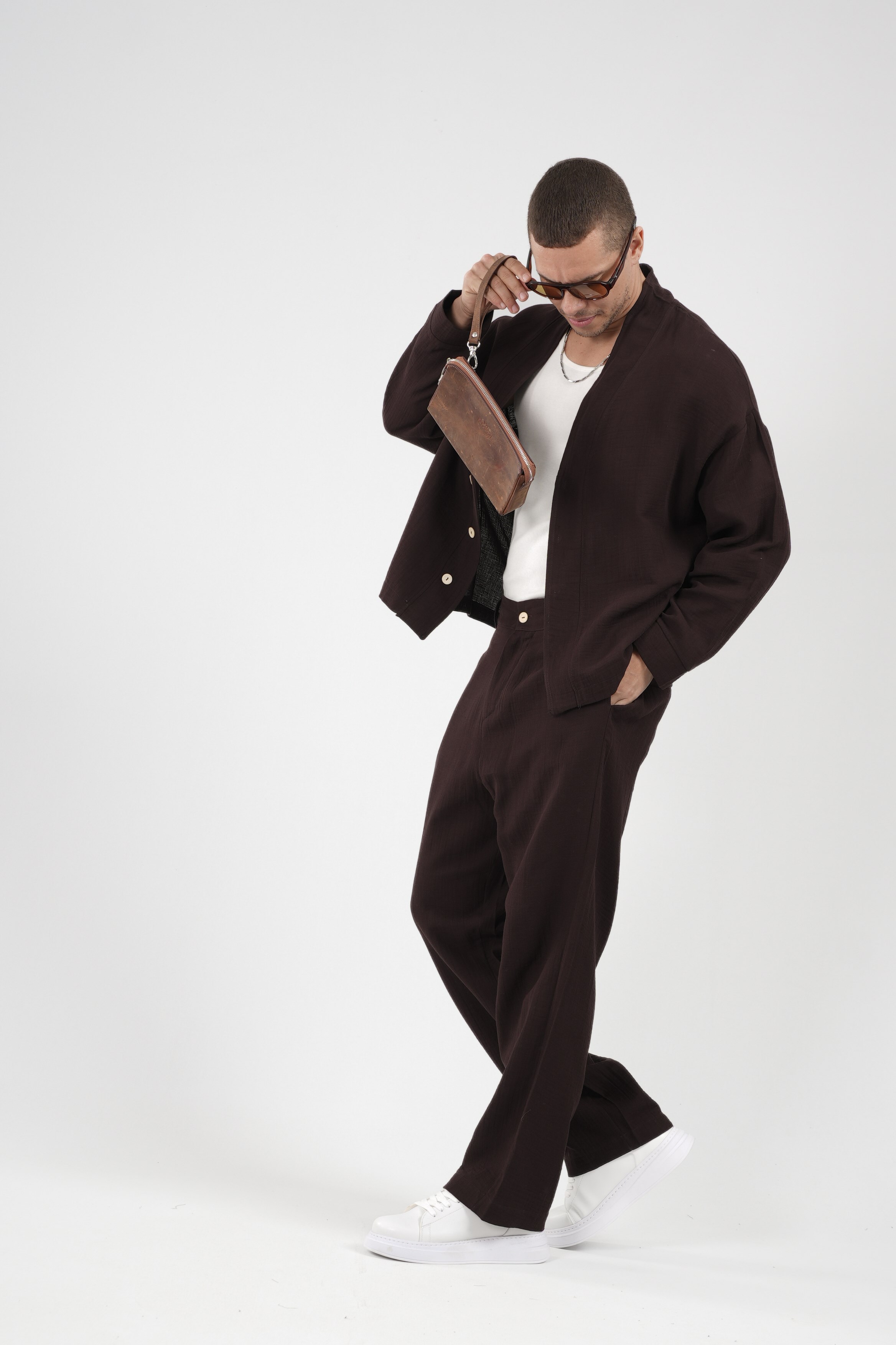 Oversize Kalıp Müslin Erkek Kimono Takım