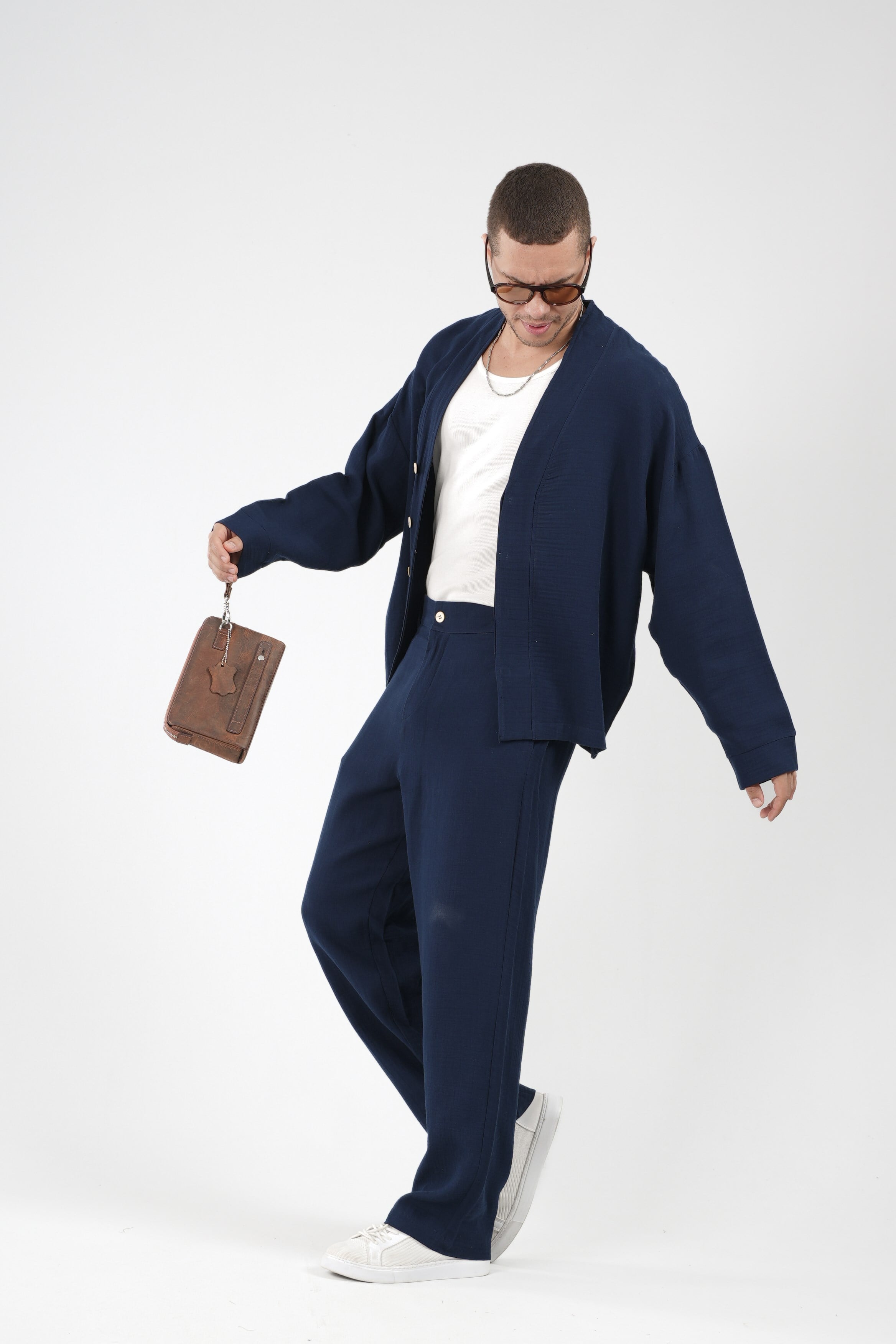 Oversize Kalıp Müslin Erkek Kimono Takım