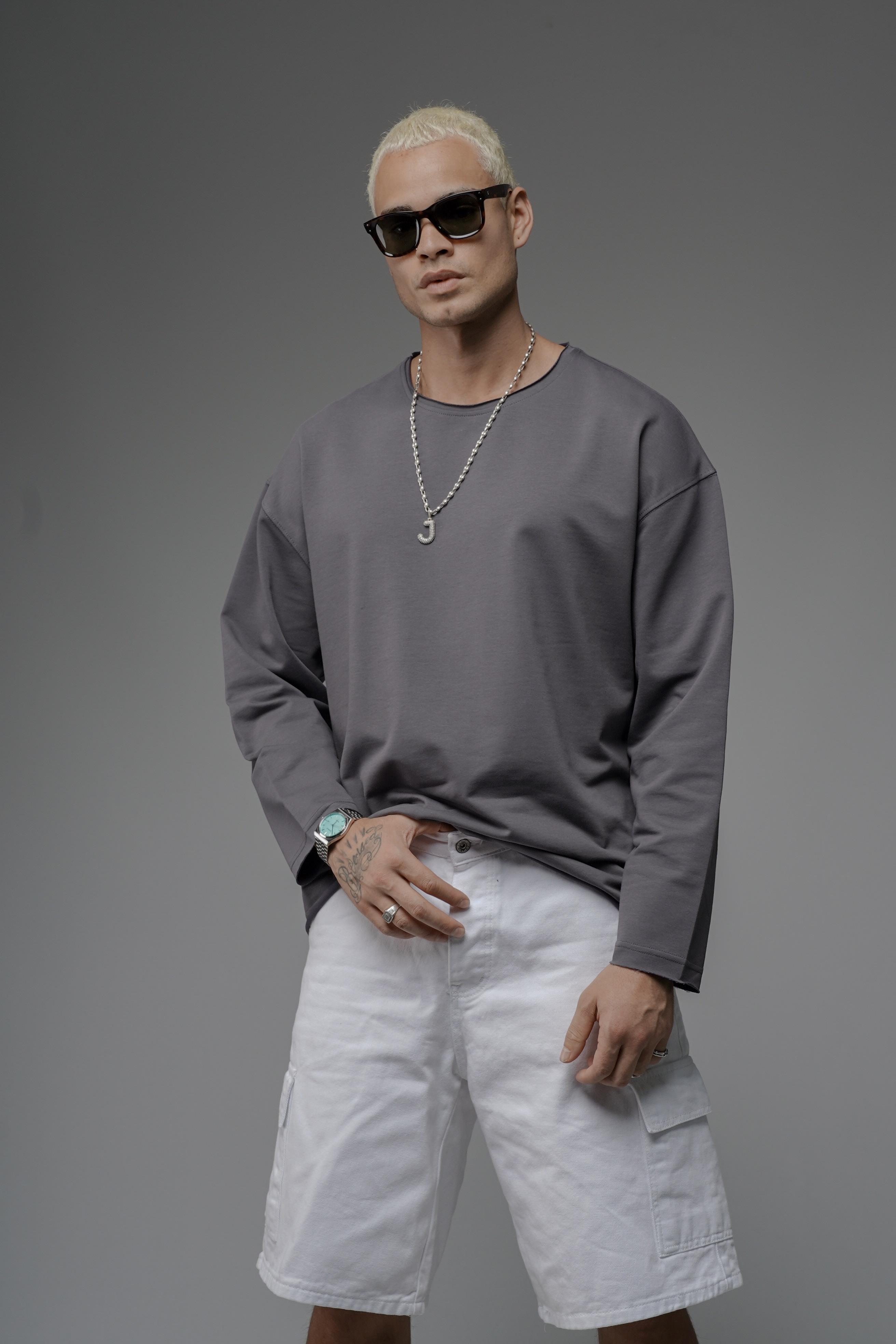 Pis Yaka Oversize Kalıp Düz Sweatshirt
