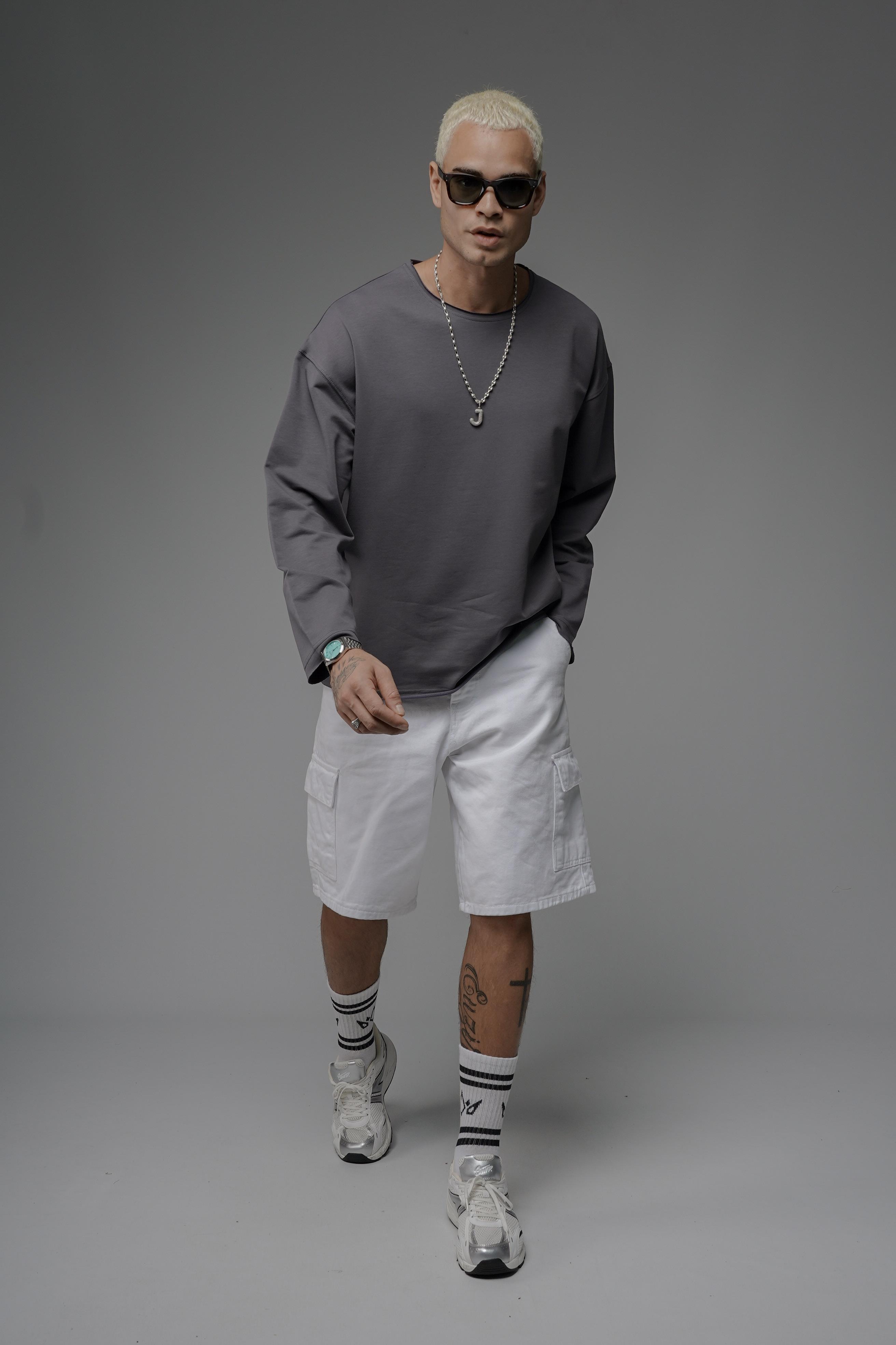 Pis Yaka Oversize Kalıp Düz Sweatshirt