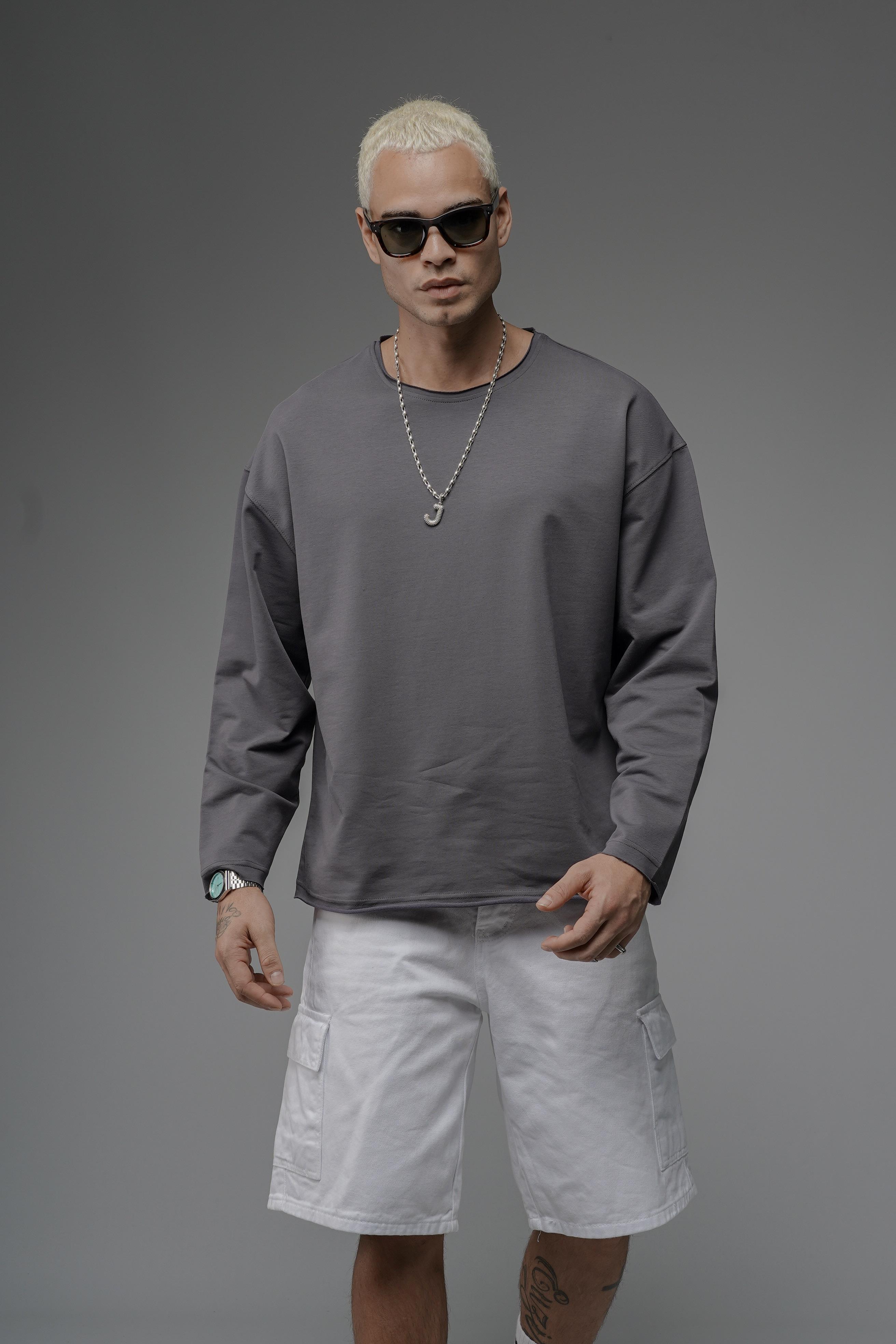Pis Yaka Oversize Kalıp Düz Sweatshirt